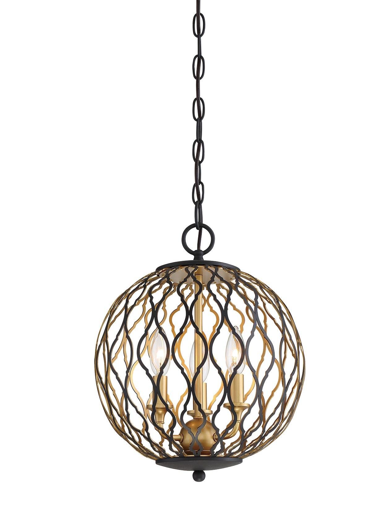 Gold and Glass 3-Light Indoor/Outdoor Pendant