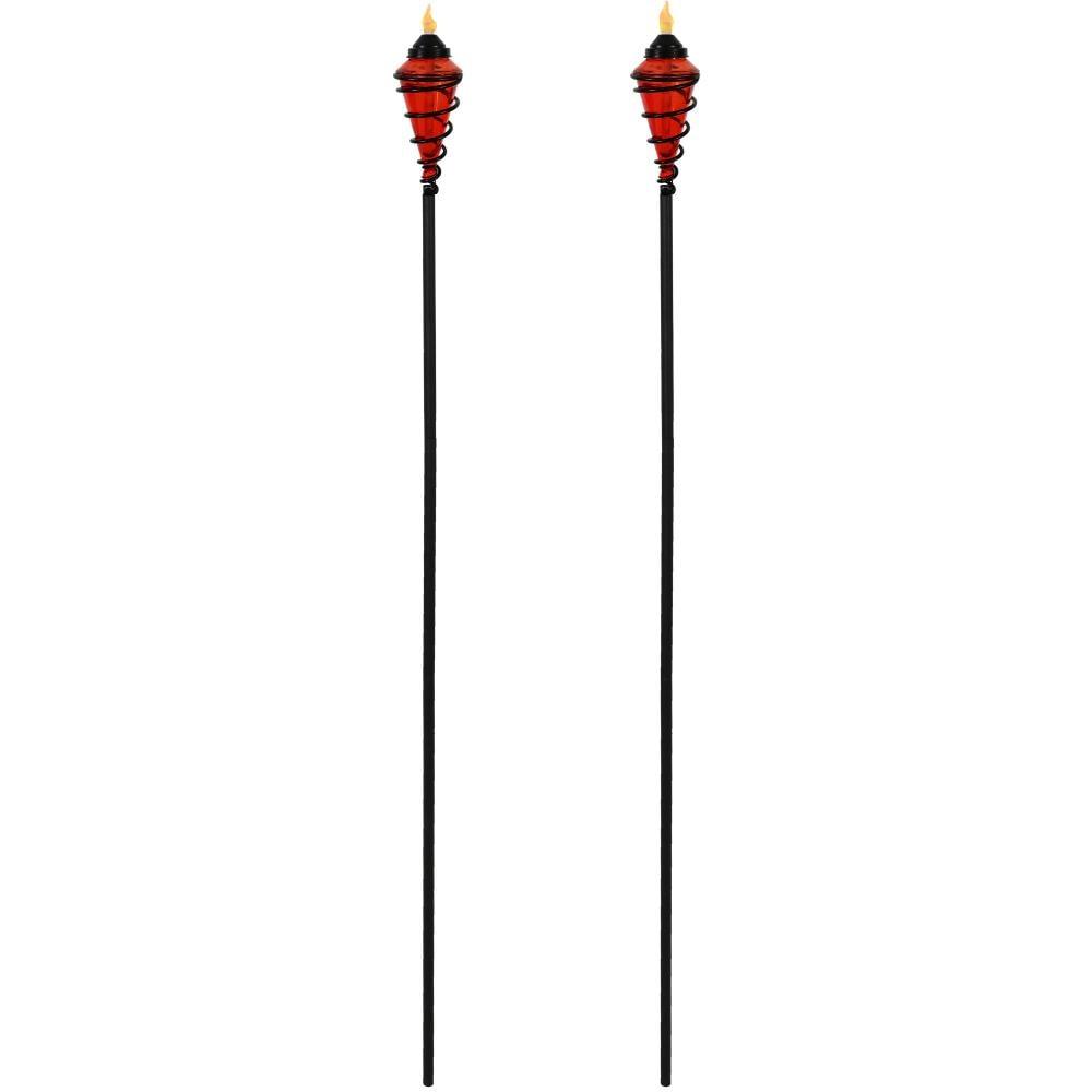 Sunnydaze Outdoor Adjustable Height Glass and Metal Swirl Patio and Lawn Torch Set - Red - 2pk