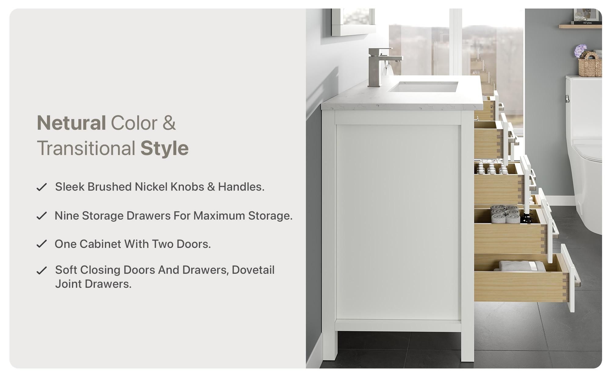 Eviva London 42"W x 18"D White Bathroom Vanity with White Carrara Quartz Countertop and Undermount Porcelain Sink