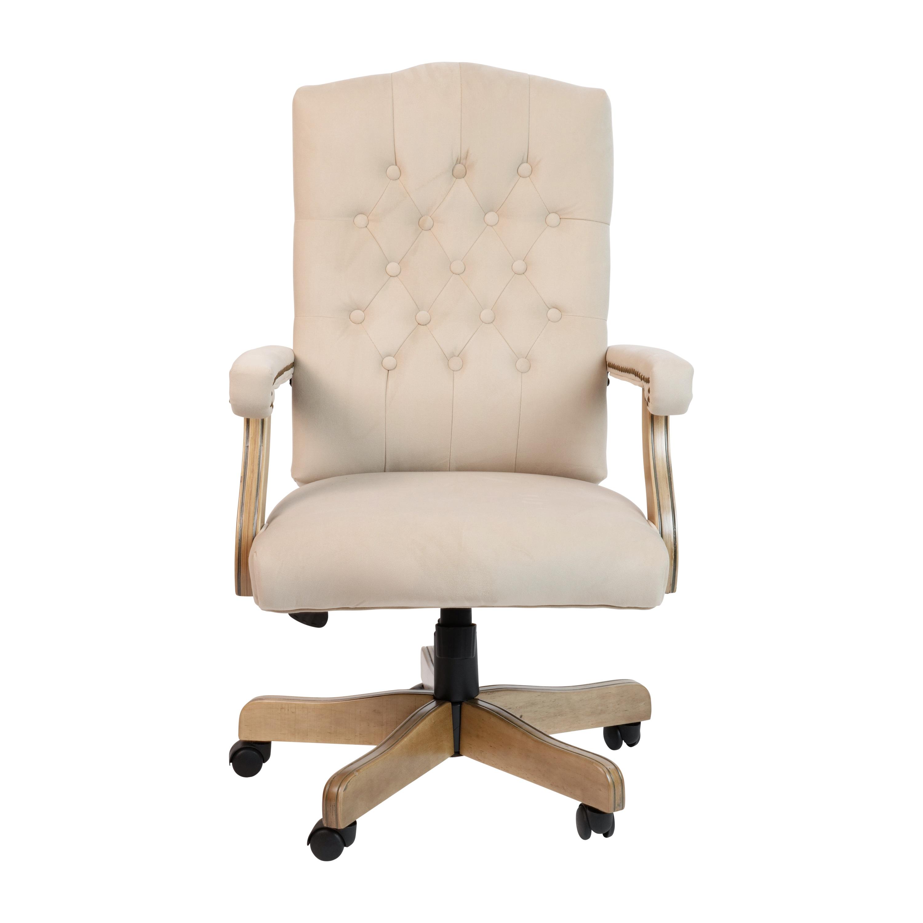 Flash Furniture Ivory Microfiber Classic Executive Swivel Office Chair with Driftwood Arms and Base