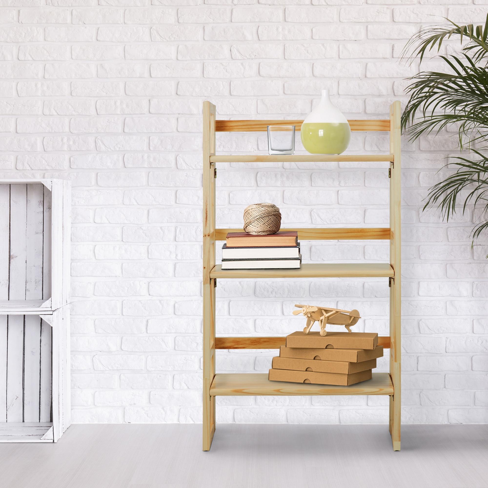 Casual Home 3 Shelf Folding Student Office Bedroom Living Room Bookcase, Natural