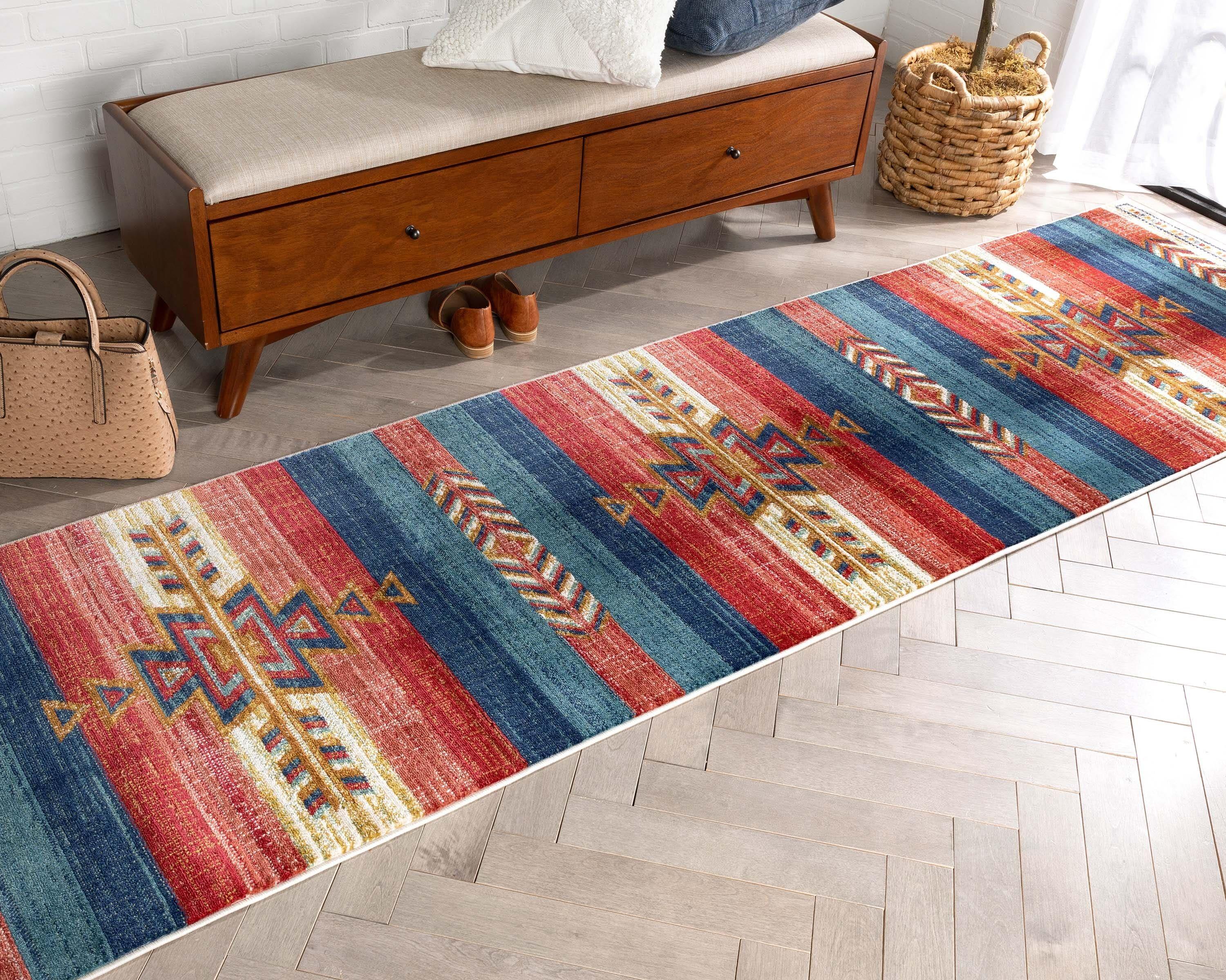 Union Rustic Crimson Southwestern Medallion Tribal Pattern Area Rug