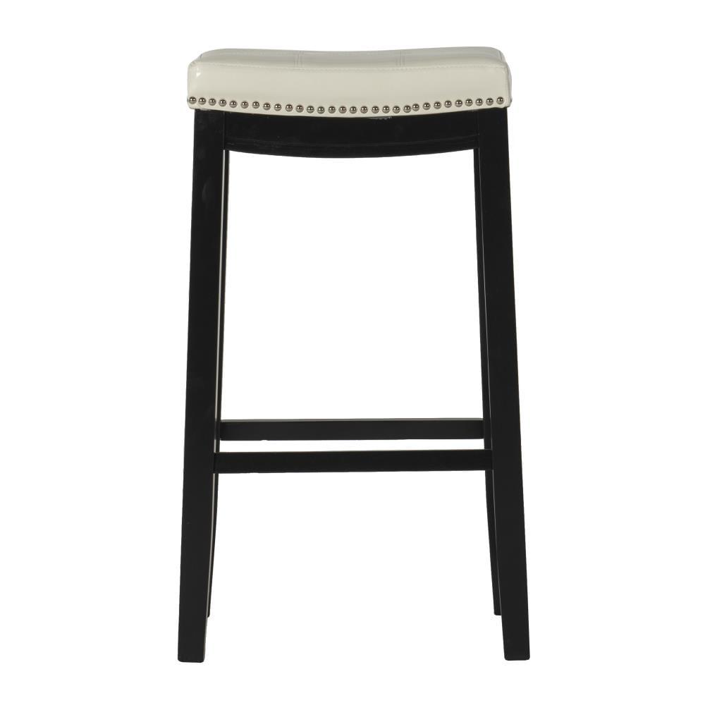 Claridge Backless Faux Leather Nailhead Saddle Barstool White/Black - Linon
