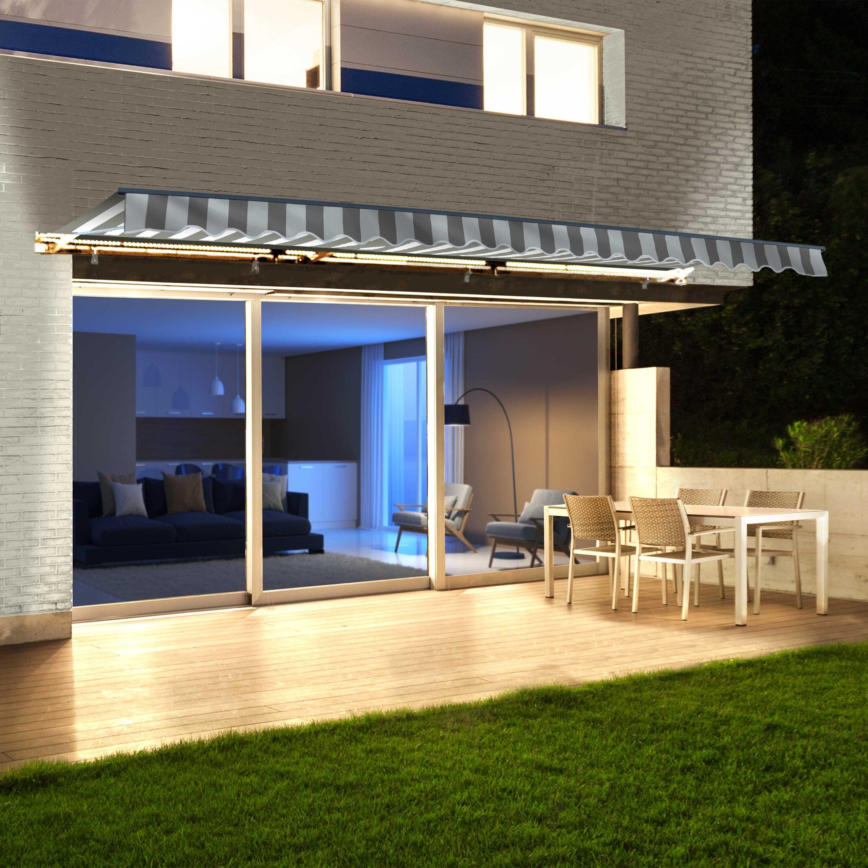 Semi-Cassette Patio Awning with LED Lights - Moroccan Collection