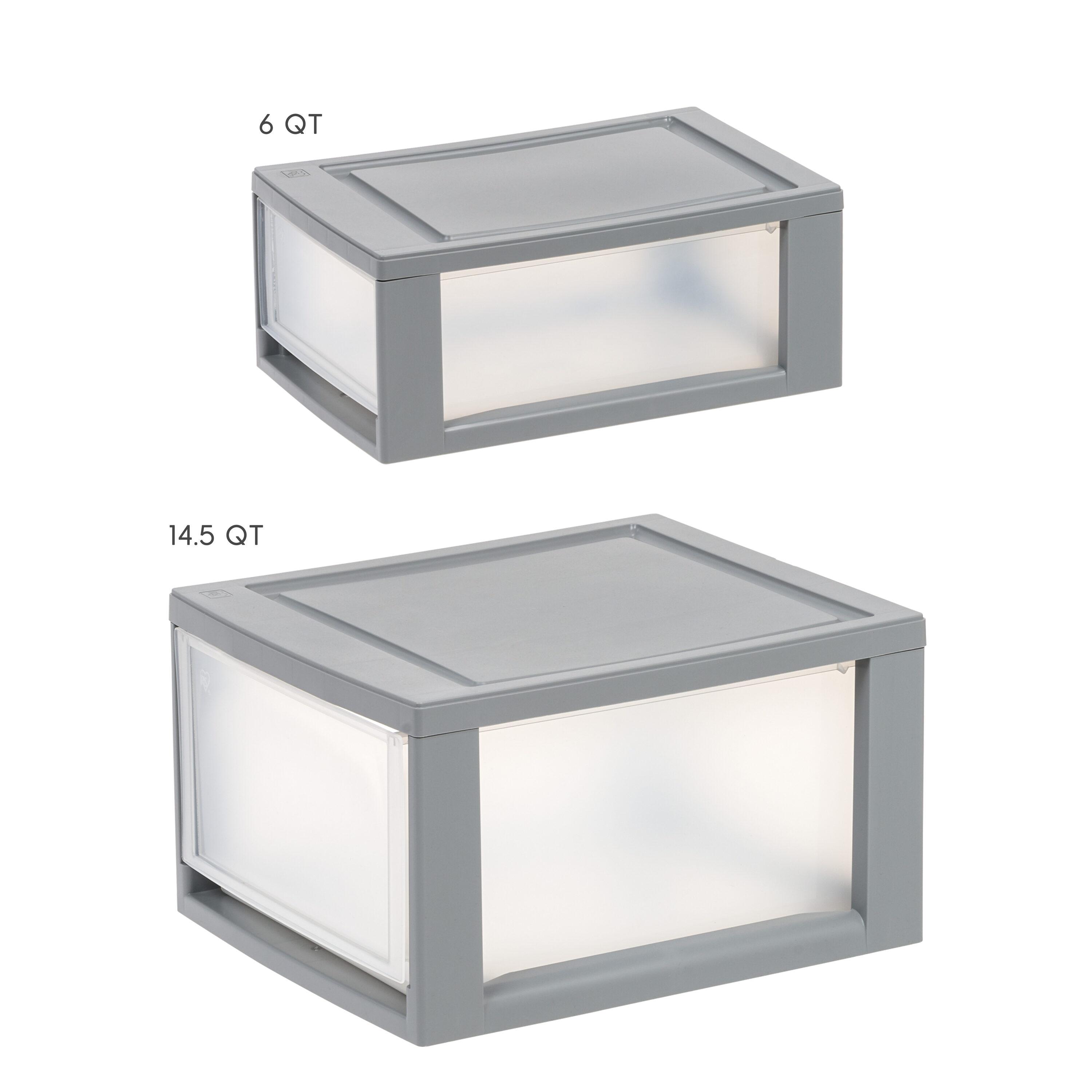 IRIS 14.5qt 4pk Compact Stacking Storage Plastic Drawer Organizer with Clear Doors: Stackable Utility Storage Drawers