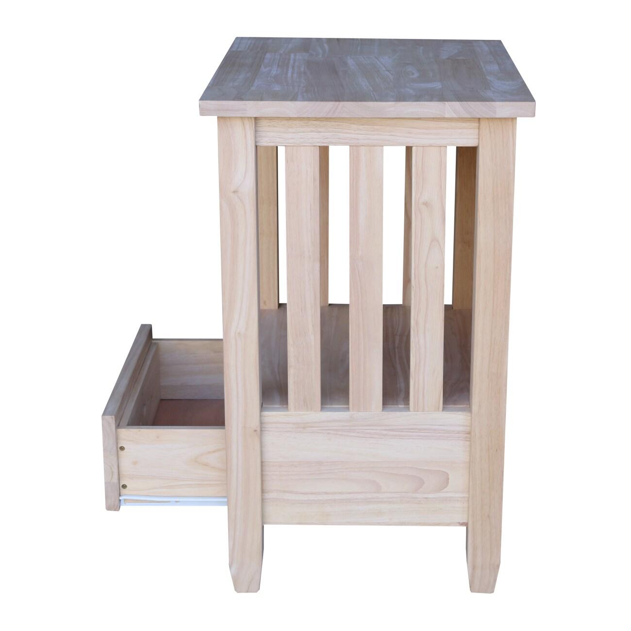 International Concepts Solid Wood Unfinished Mission Tall End Table with Drawer