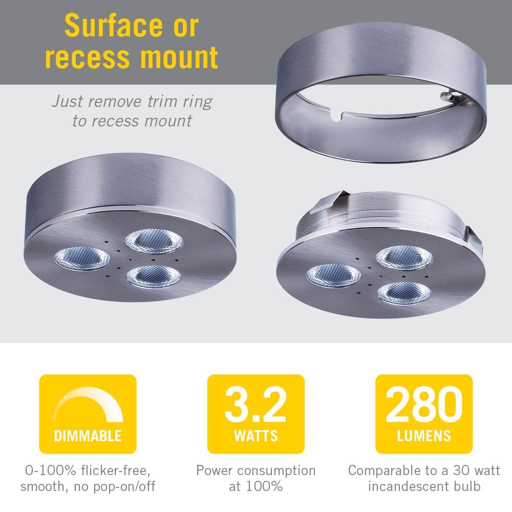 TriVue Under Cabinet LED Puck Light Recessed Downlight, 2700K, Matte Black Under Cabinet Puck Light