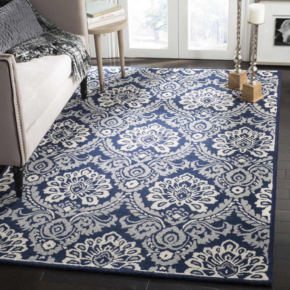 Blossom BLM106 Hand Tufted Indoor Area Rug - Navy/Ivory - 8'x10' - Safavieh