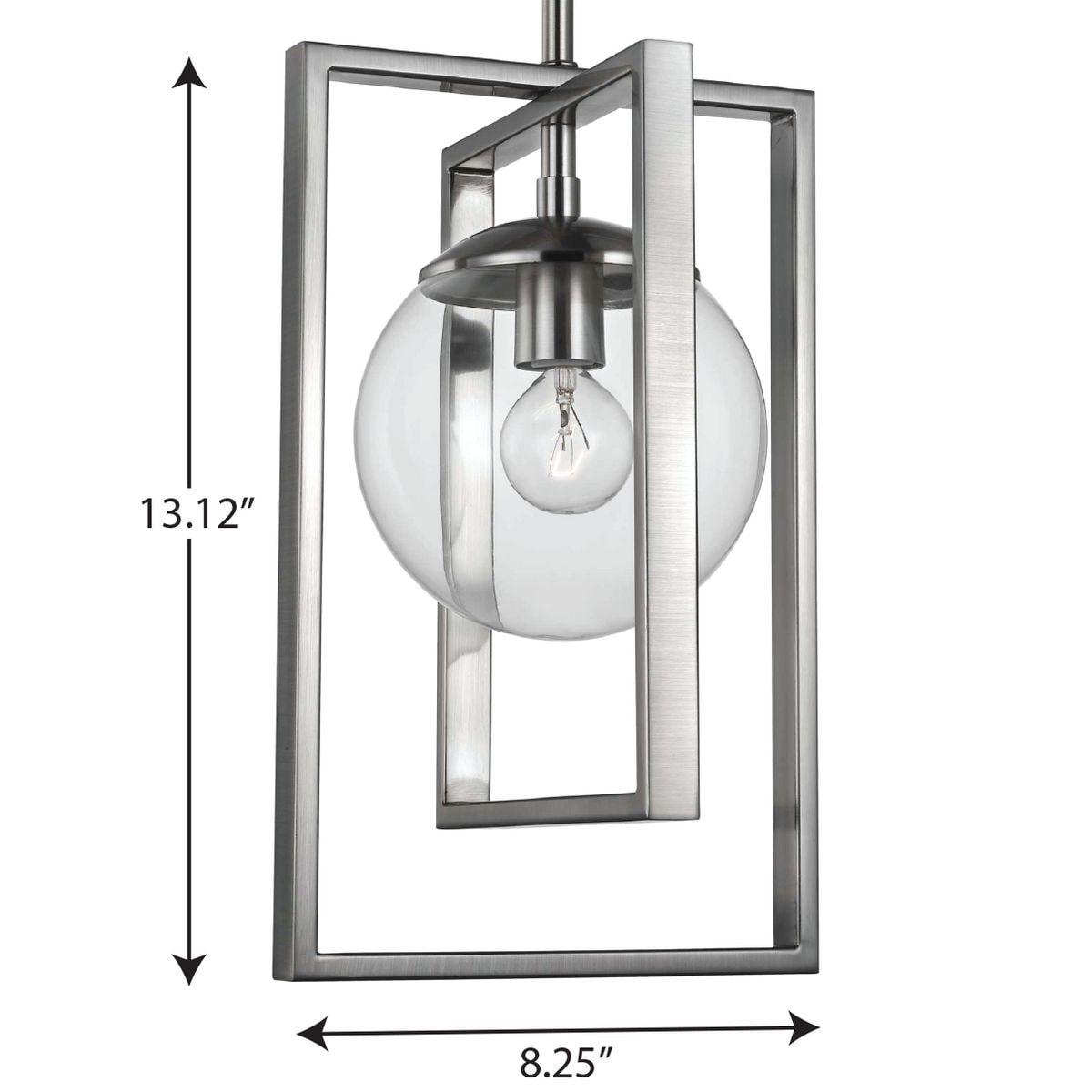 Progress Lighting Atwell 1-Light Pendant, Brushed Nickel, Clear Globe Shade