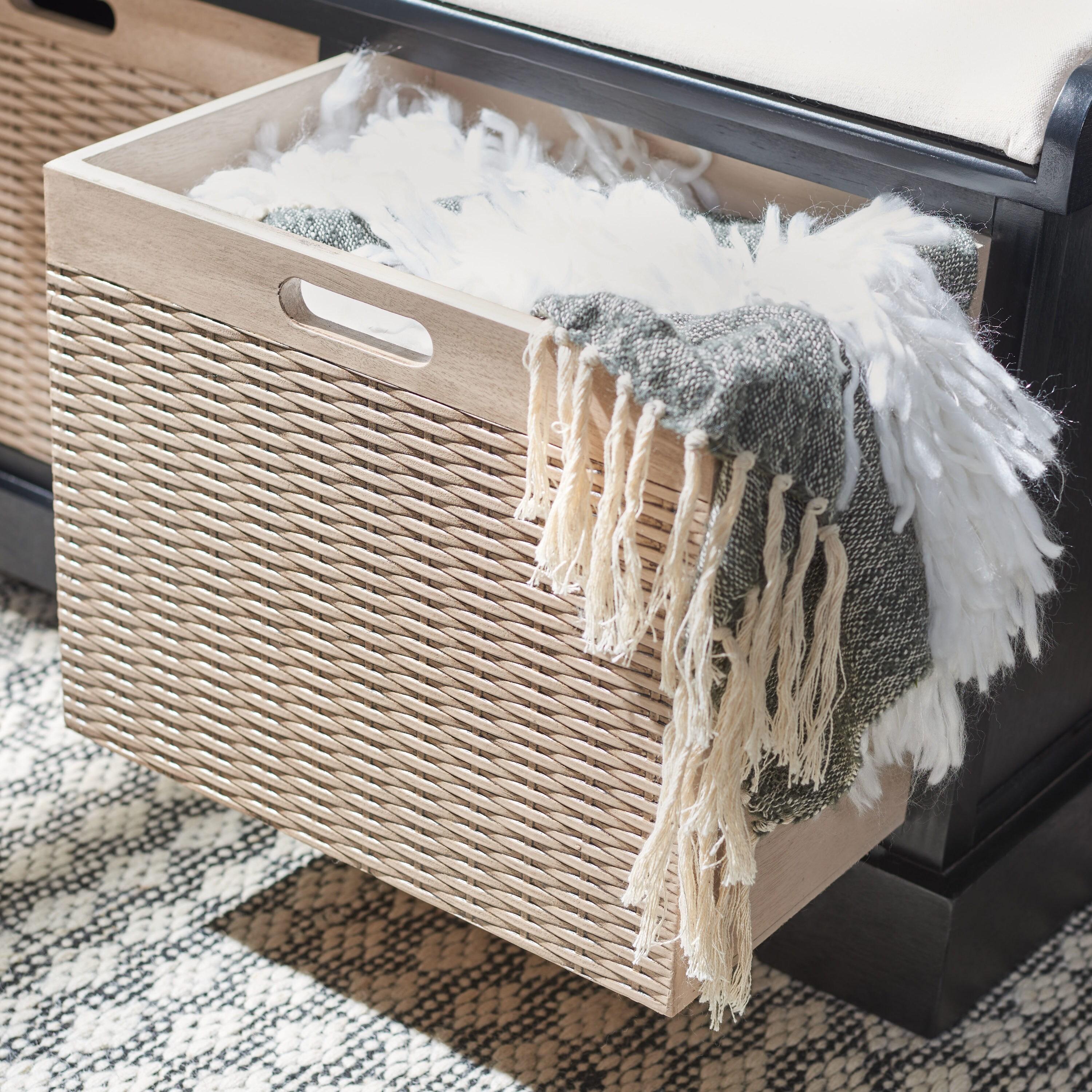 Landers 2 Drawer/Cushion Storage Bench - Black - Safavieh