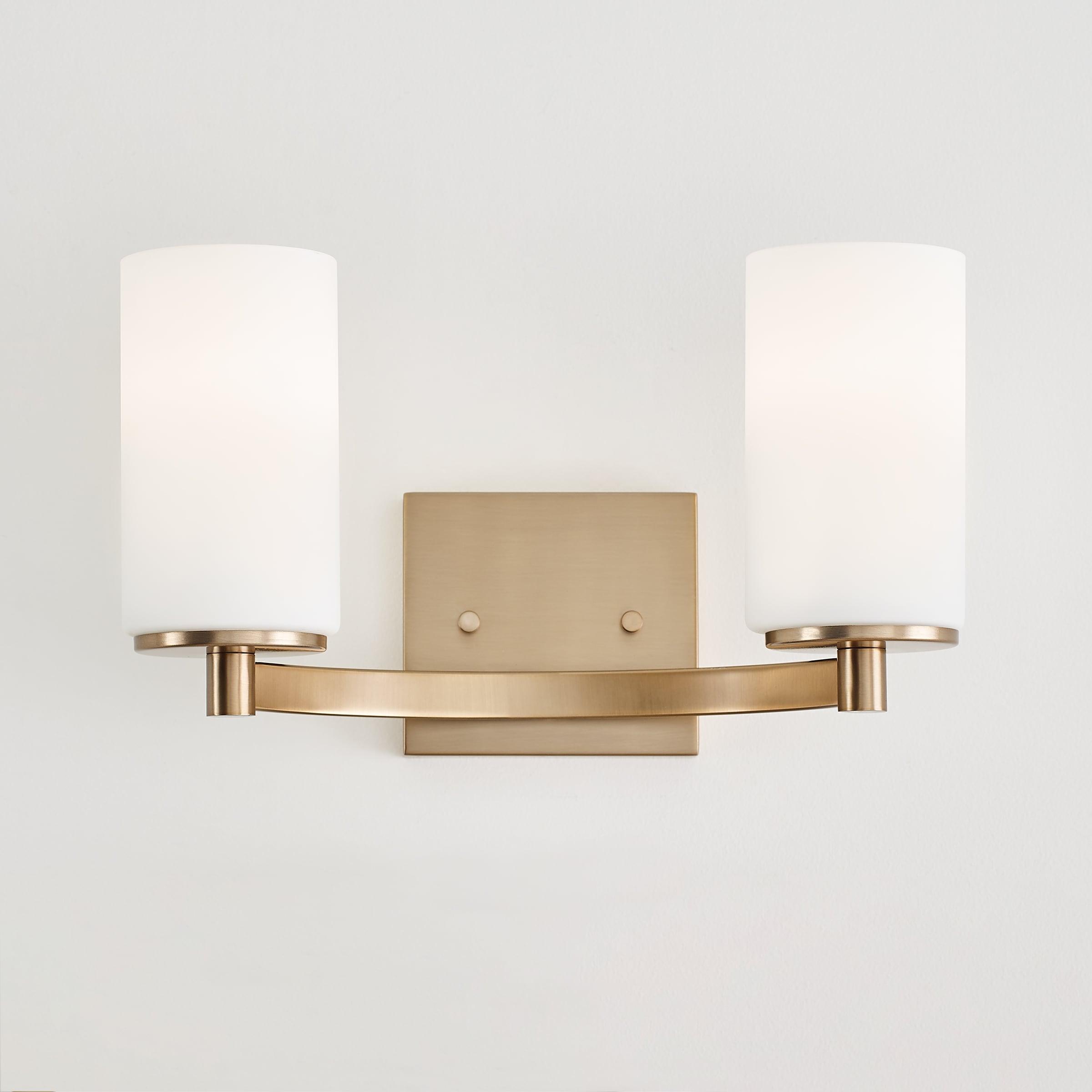 Hettinger Satin Brass 2-Light Vanity with Etched Glass Shades