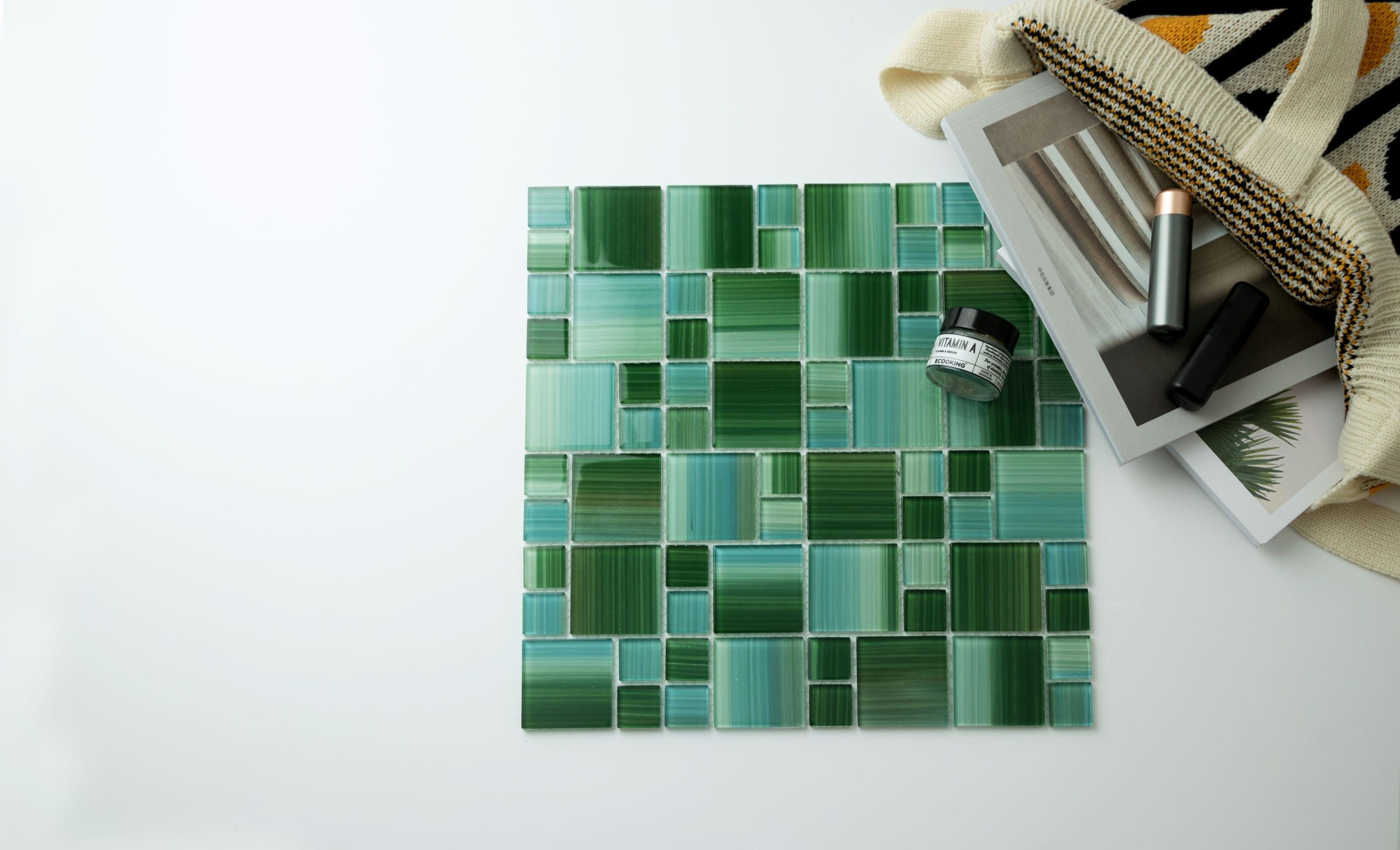 WS Tiles® Swimming Pool Random Sized Straight Edge Glass Mosaic Tile