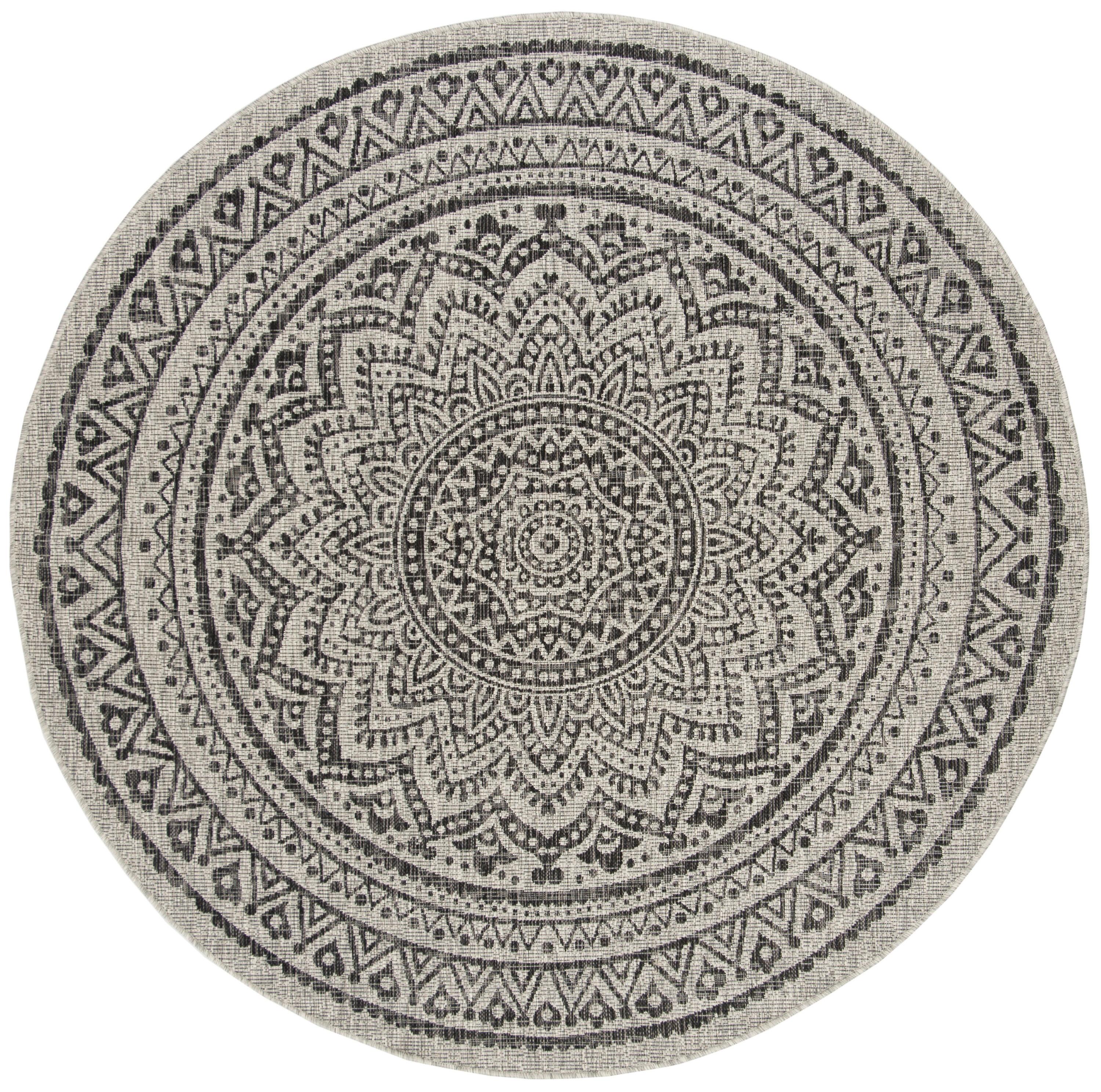 Courtyard CY8734 Power Loomed Indoor and Outdoor Area Rug - Light Grey/Black - 6'7" Round - Safavieh