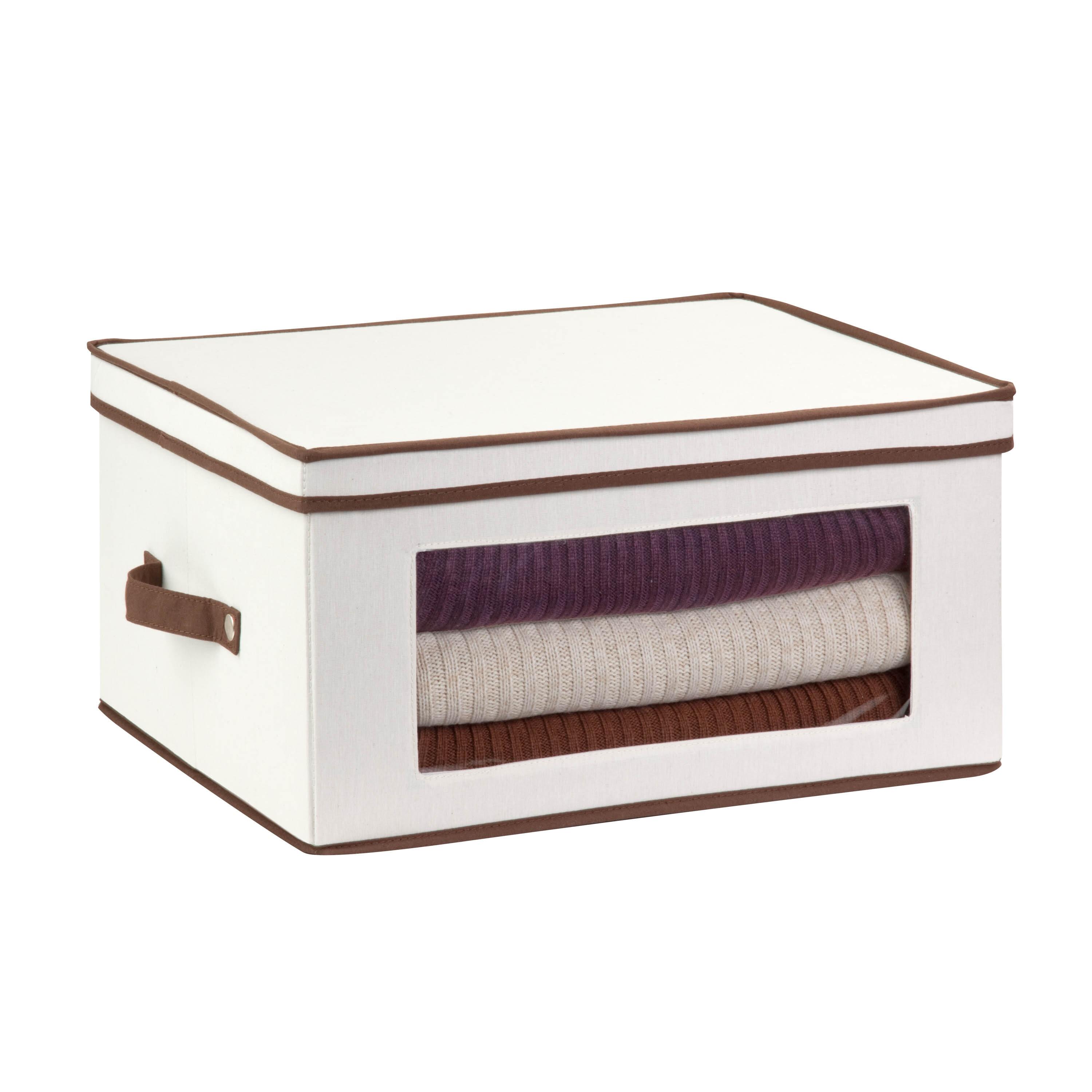 Honey-Can-Do Polyester Glassware Storage Box with Window and Removable Dividers, Natural