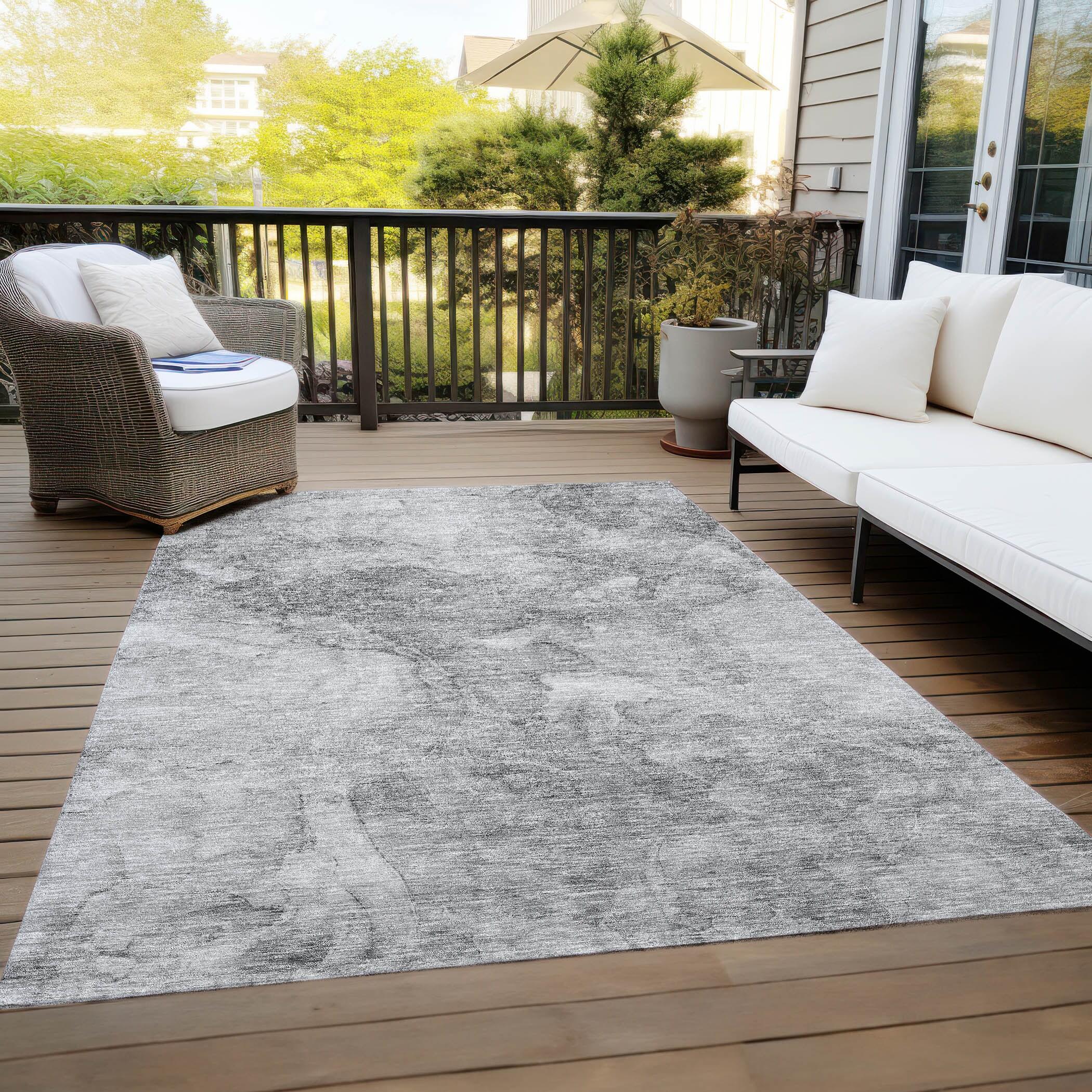 Gray Rectangular Machine Washable Indoor Outdoor Area Rug