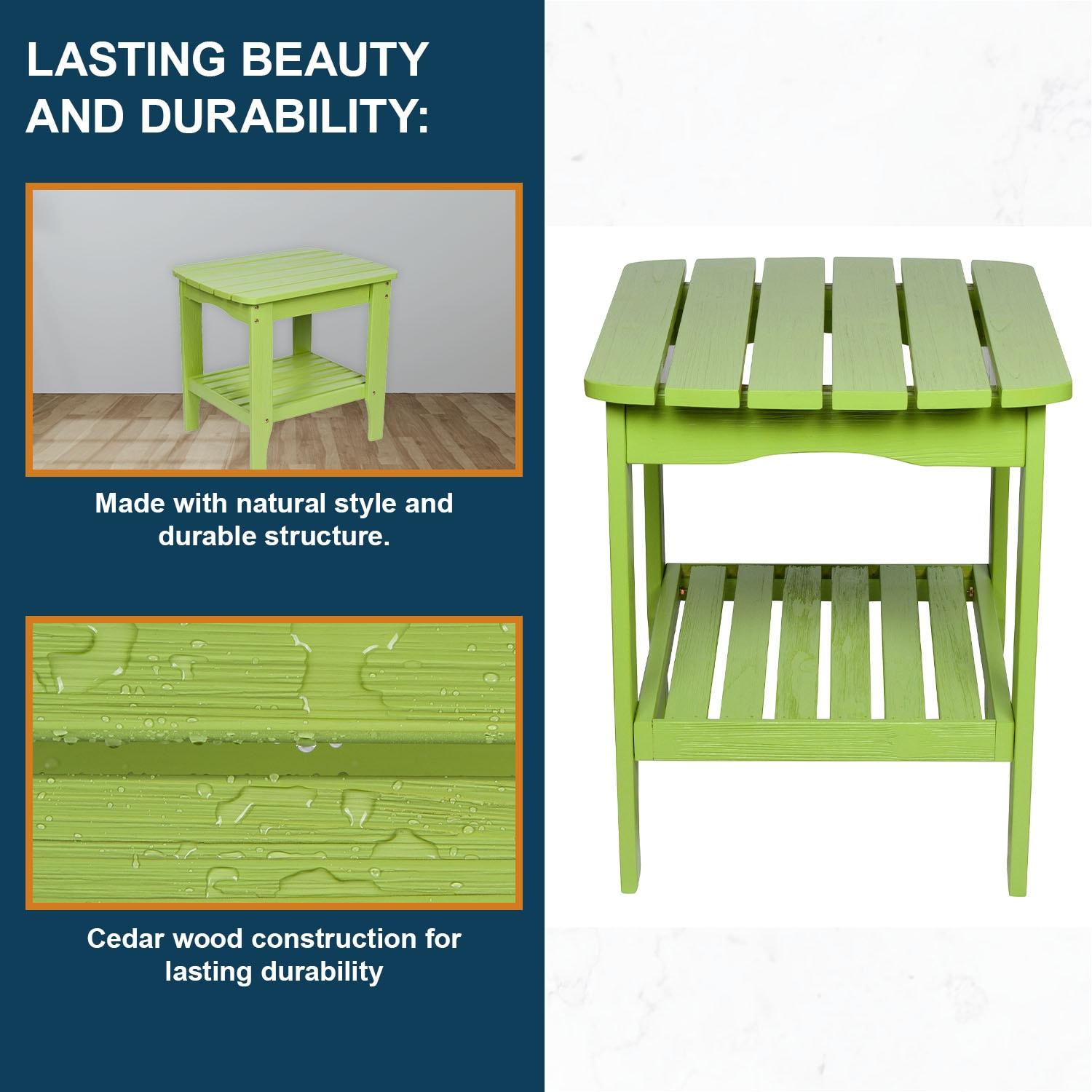 Shine Company Rectangular Traditional Wood Indoor/Outdoor Side Table in Green
