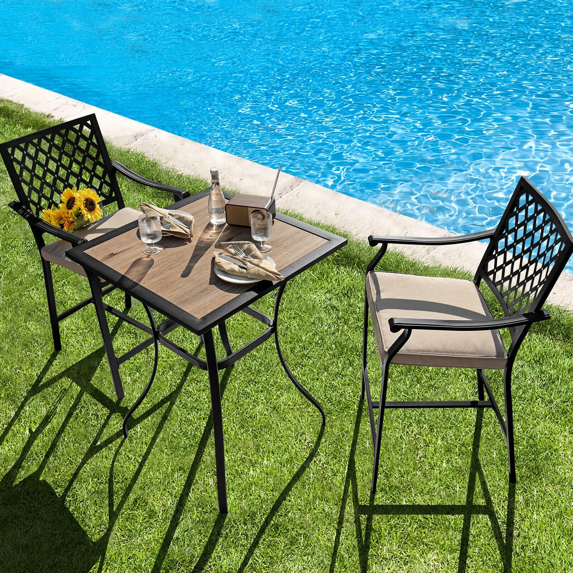 Costway 2PCS Patio Bar Stool Counter Height Cushioned Chair Armrest Garden Deck