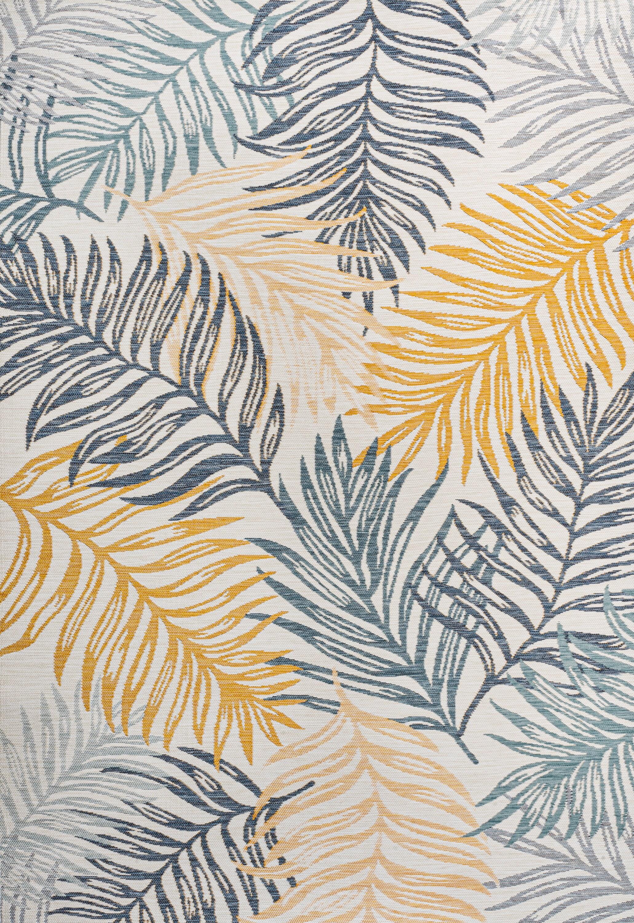 JONATHAN Y Calypso Coastal Casual Palm Frond Reversible Machine-Washable Cream/Navy 5 ft. x 8 ft. Indoor/Outdoor Area Rug