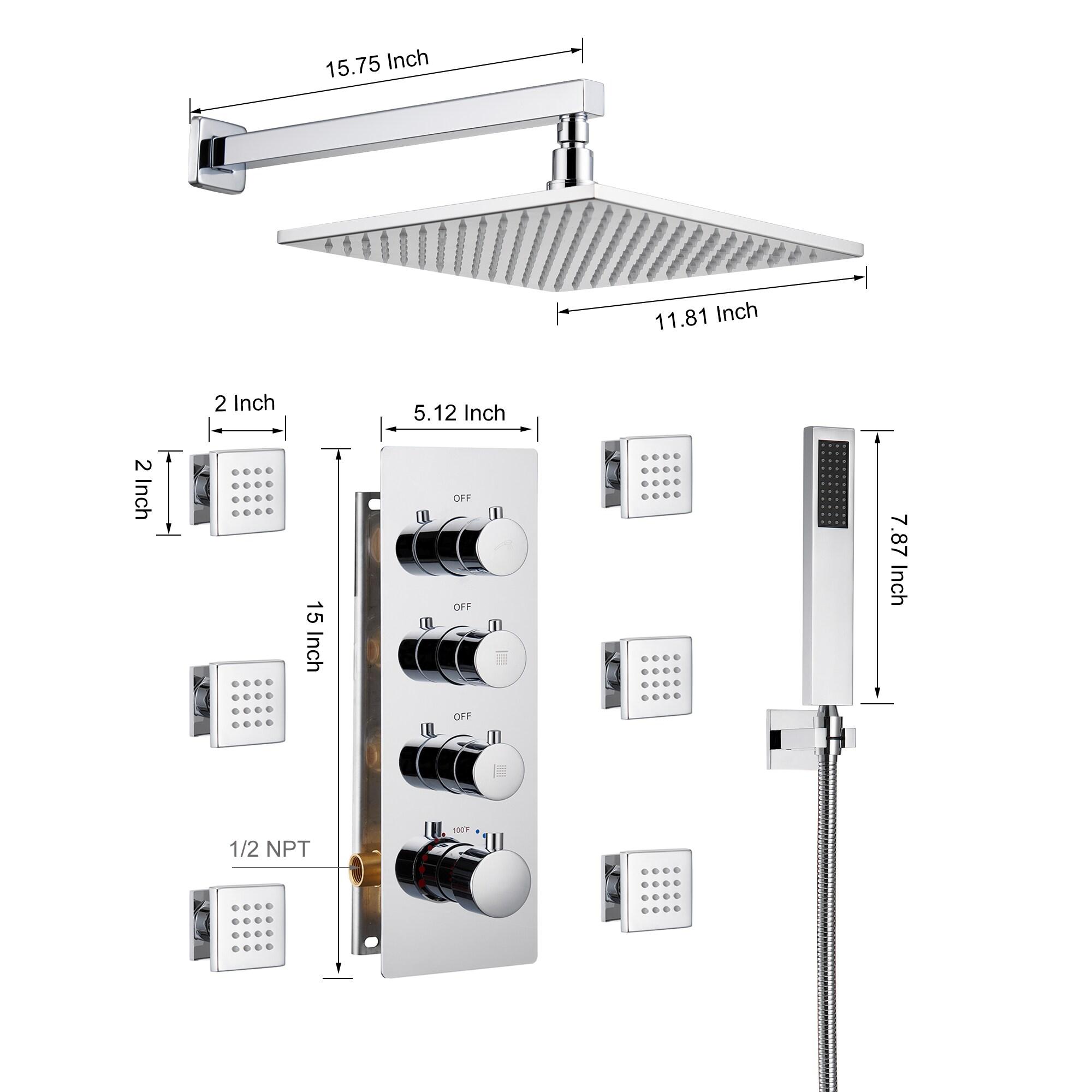 Revitalize 12 Inch Luxury Thermostatic Complete Shower System with Rough-in Valve
