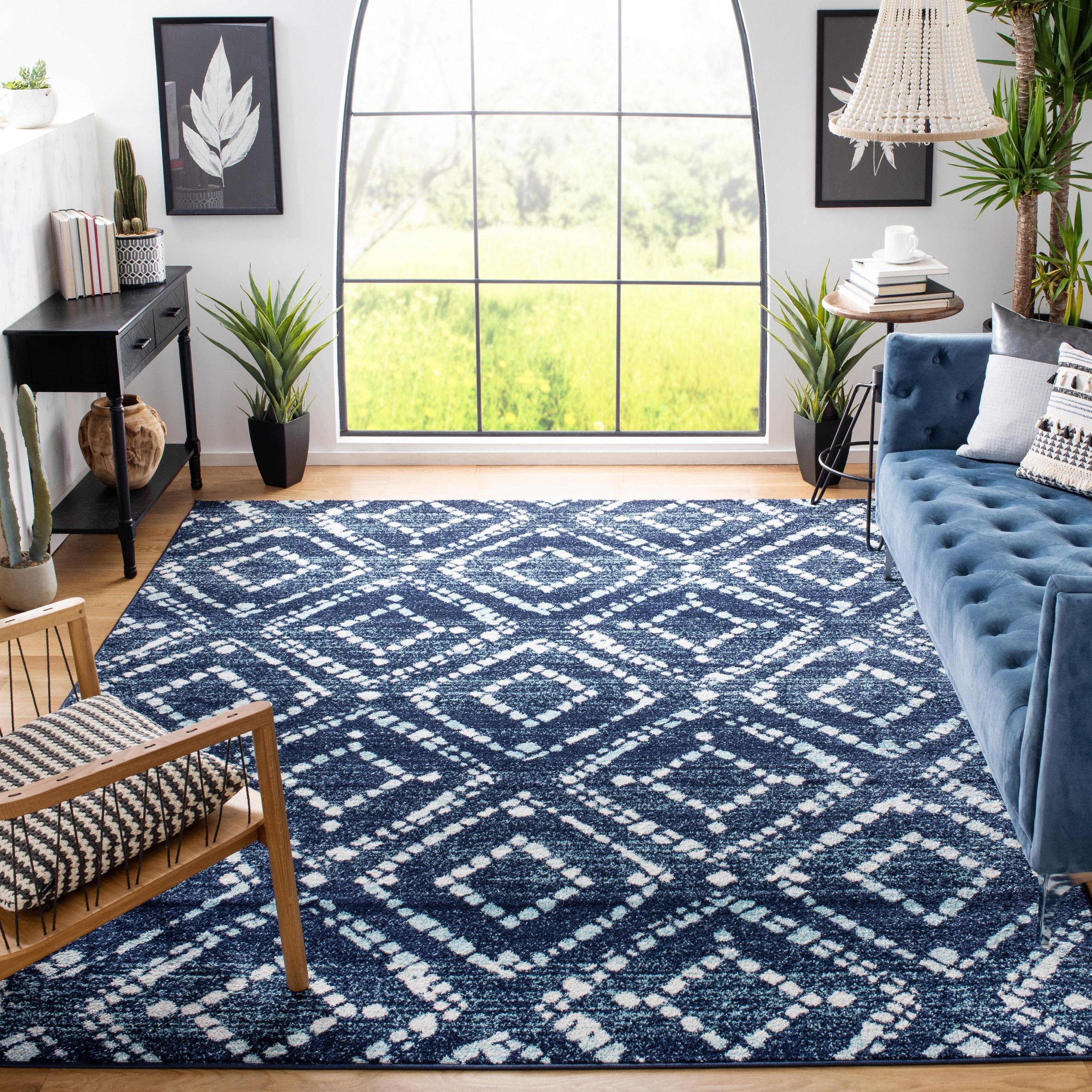 SAFAVIEH Adirondack Lecia Geometric Area Rug, Navy/Ivory, 9' x 12'