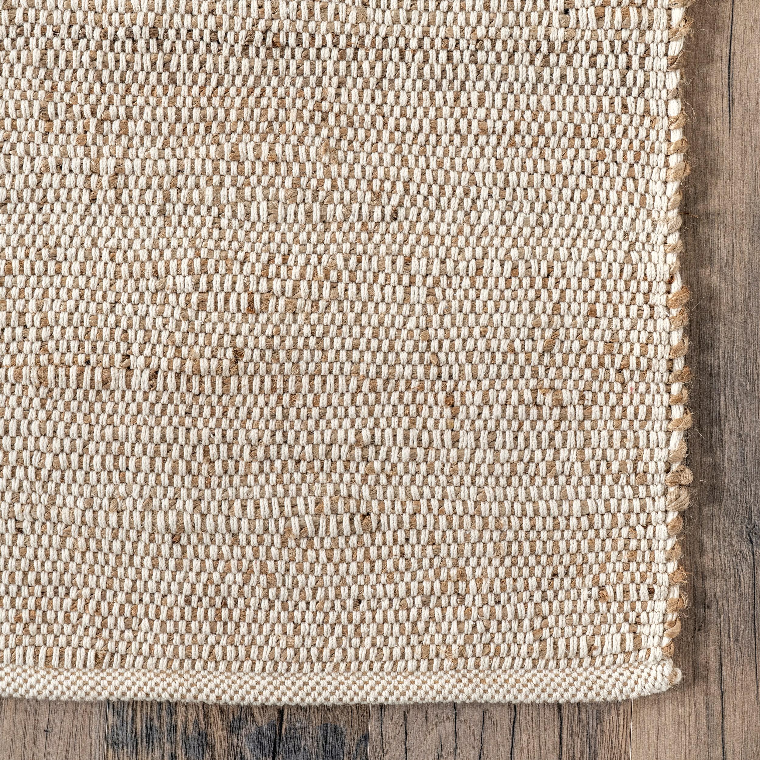 Nuloom 8 Square Elfriede Jute & Cotton Hand Woven Indoor Area Rug, Natural, Solid Rustic Farmhouse Style Natural Fiber Bedroom, Living Room,