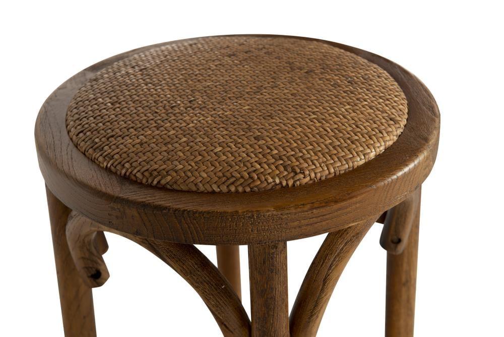 Dovecove Ferrera Solid Elm Wood Cane Rattan Seat Backless Stool