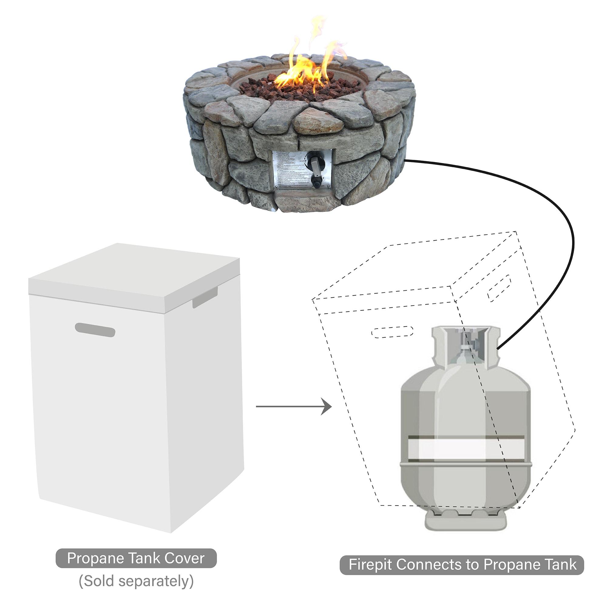 Grayson 28" Outdoor Round Stone Propane Gas Fire Pit - Teamson Home