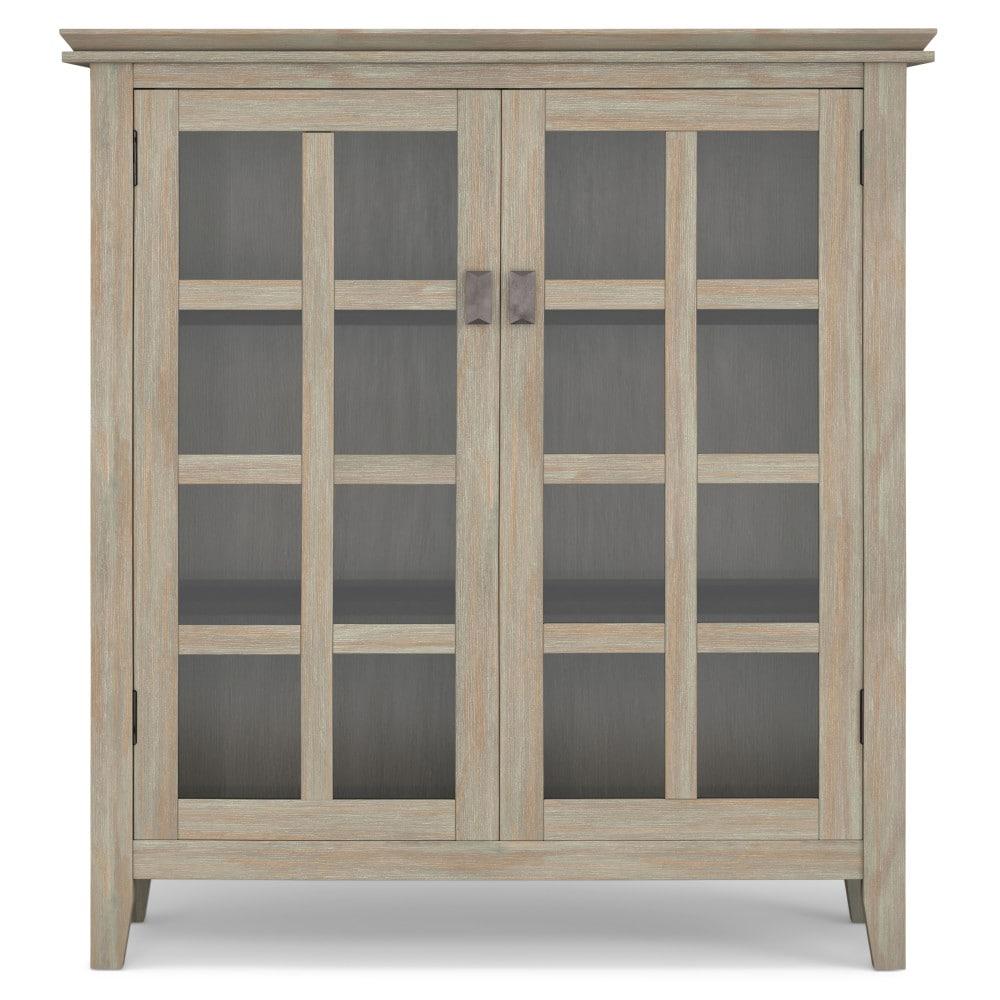 Simpli Home Artisan 38"W Solid Wood 4-Shelf Medium Storage Cabinet with Glass Doors and Adjustable Shelves