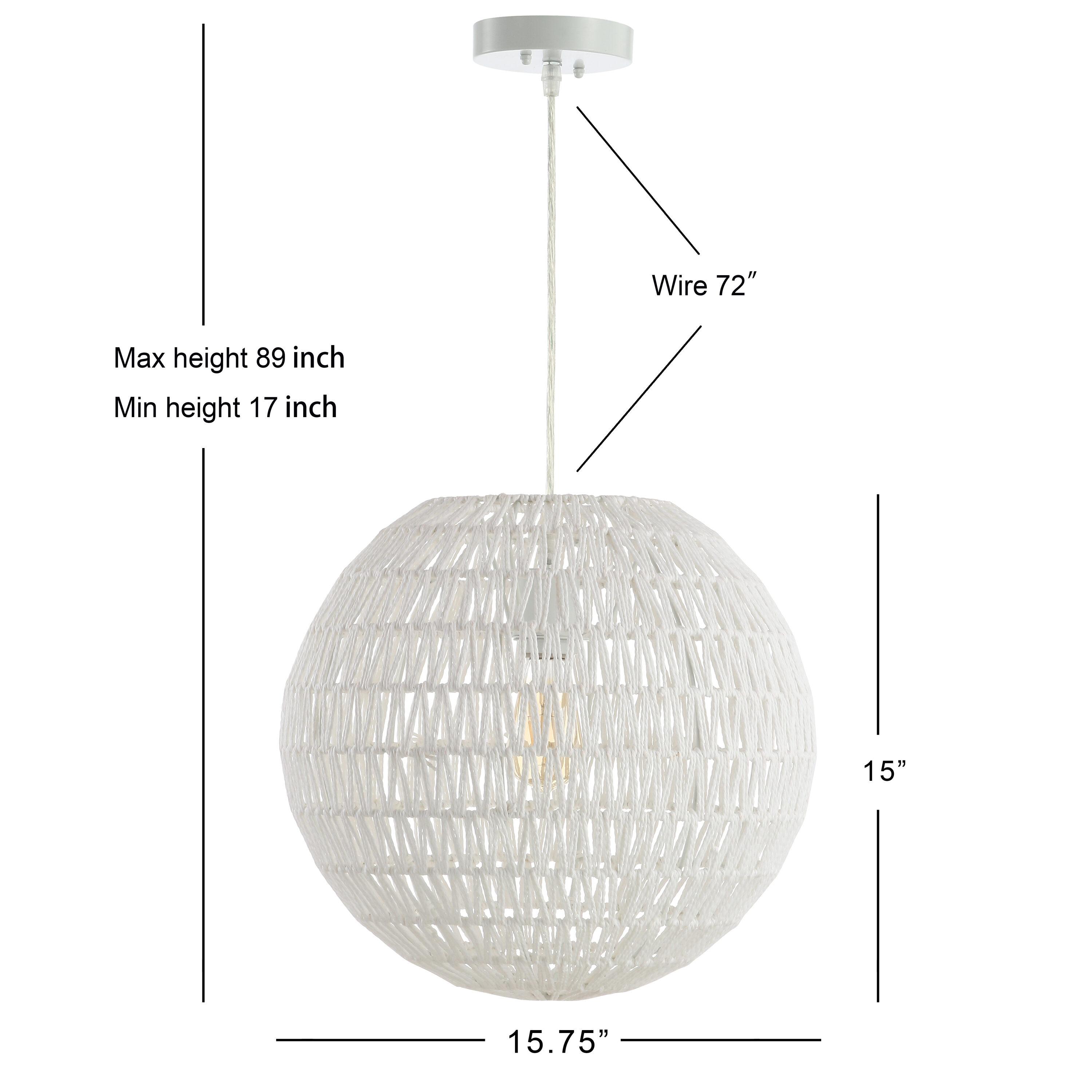 Luna 15.75" 1-Light Bohemian Modern Woven Rattan/Iron LED Pendant, White