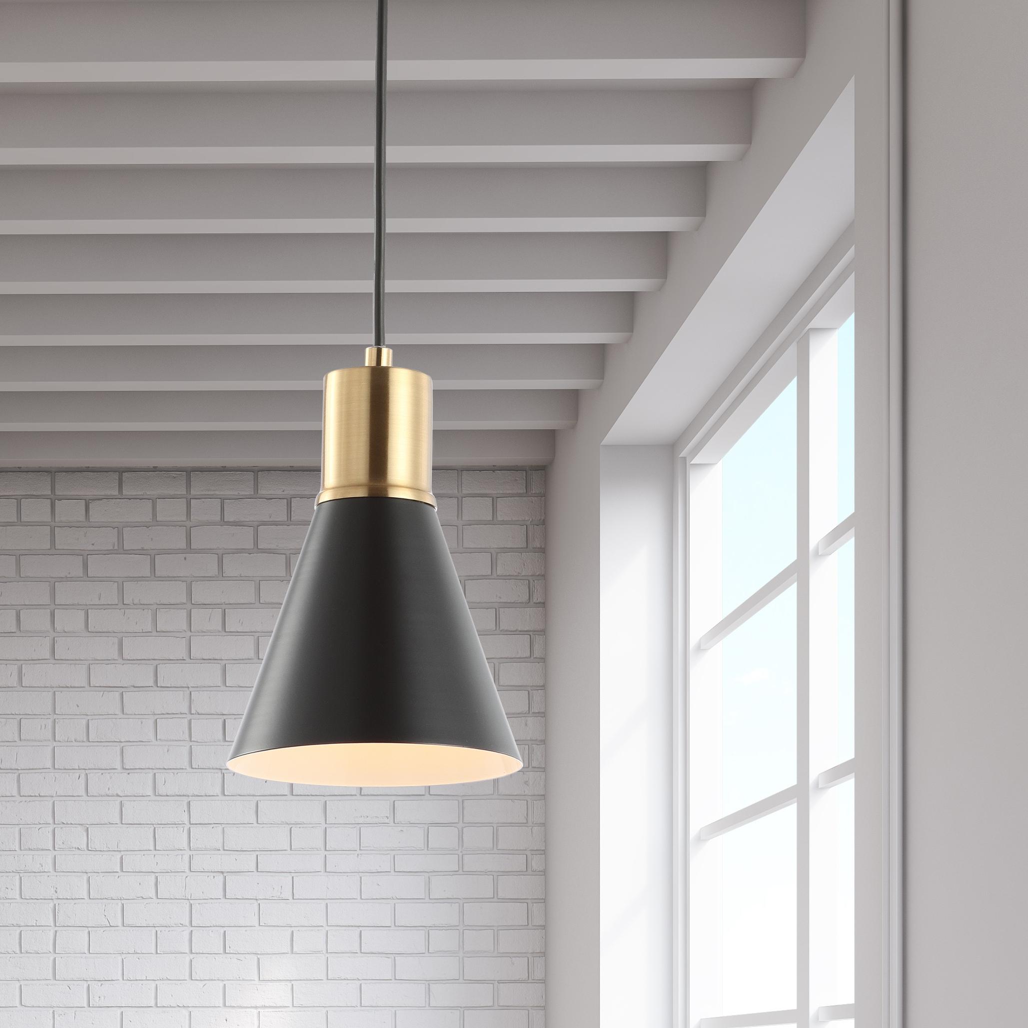 JONATHAN Y JYL6131A Apollo 6" Metal LED Pendant Contemporary Dimmable Adjustable Dining Room Living Room Kitchen Foyer Bedroom Hallway, Black/Brass Gold