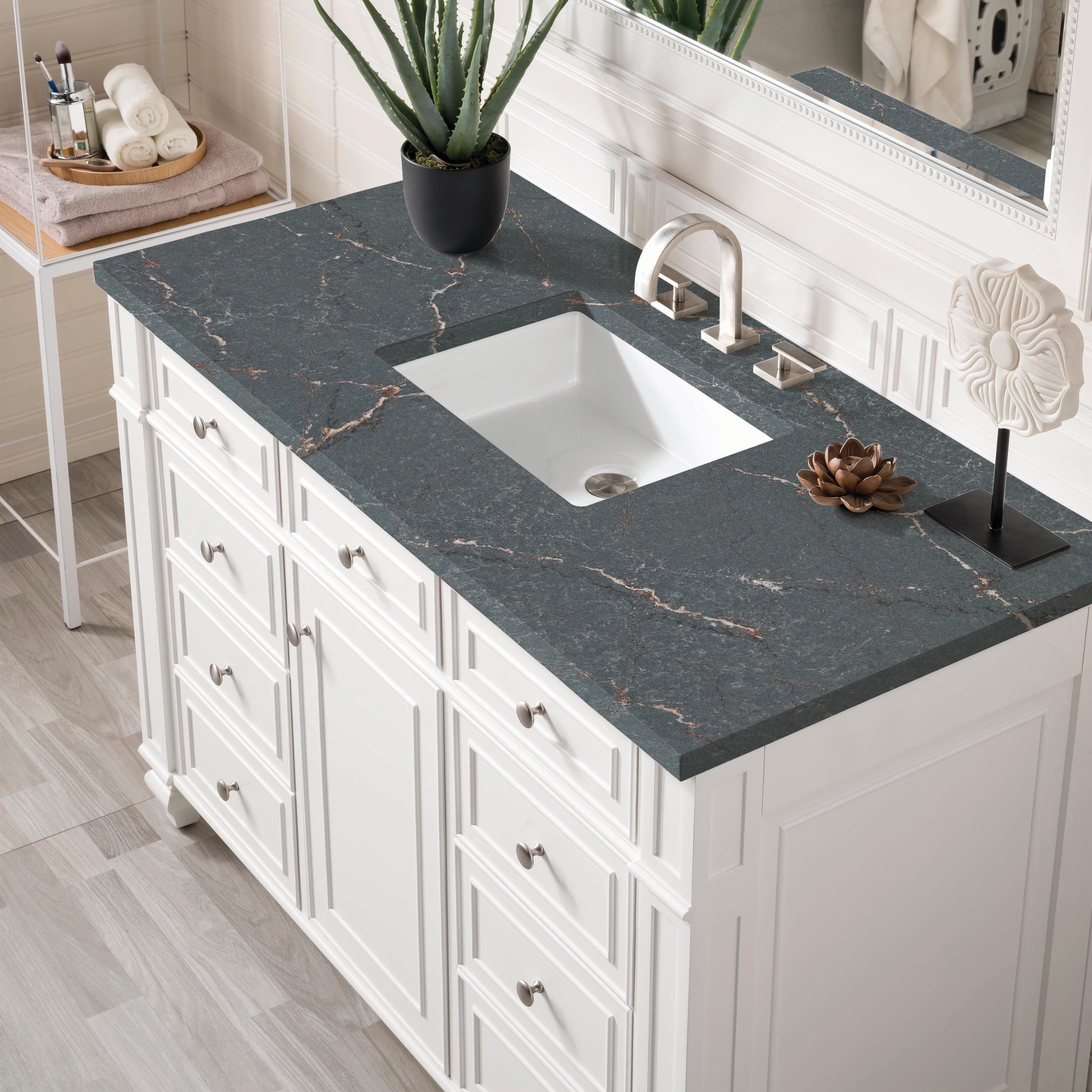 Bright White Plywood Single Vanity with Parisien Bleu Quartz Top