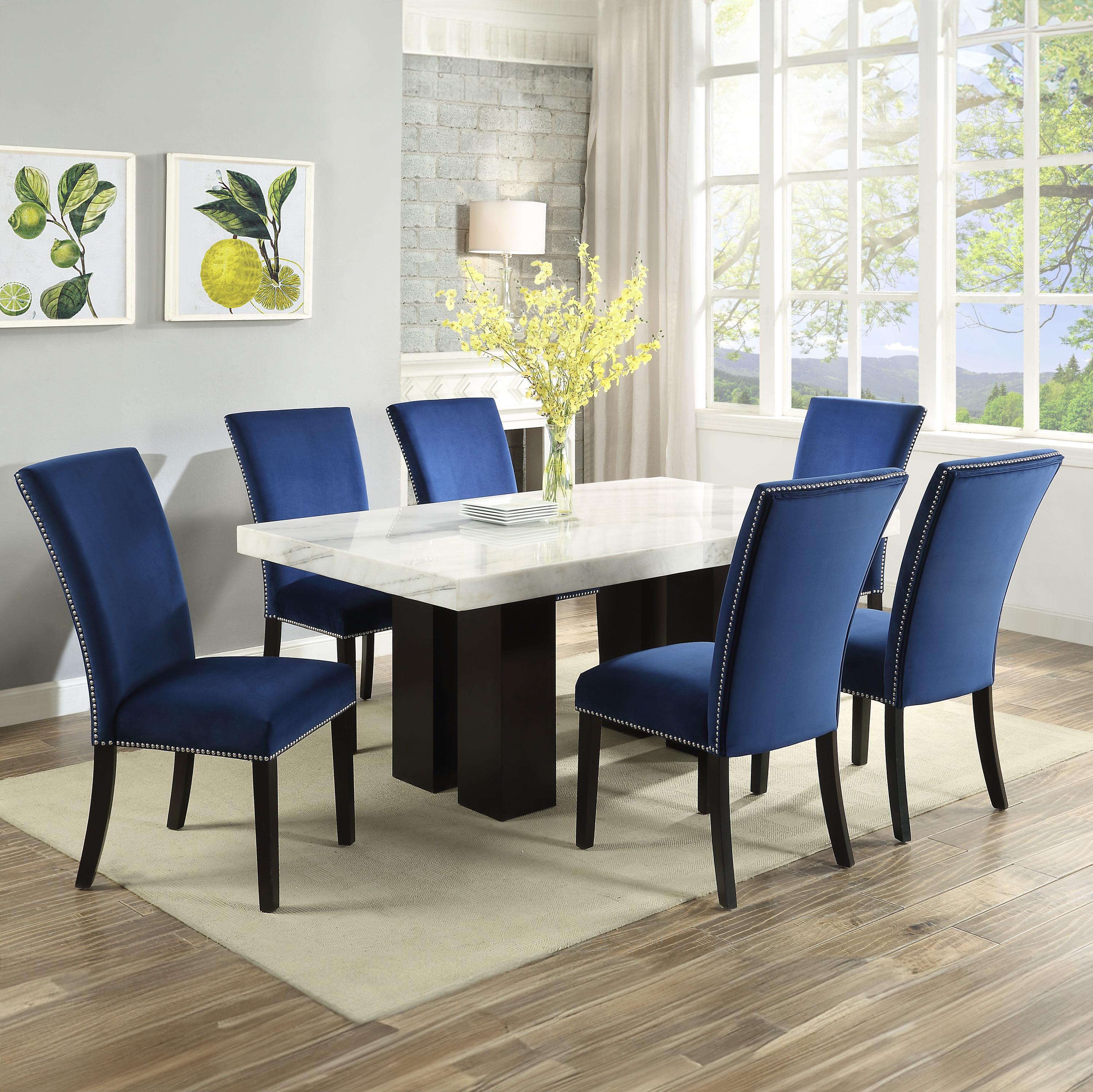 24" Set of 2 Camila Velvet Counter Height Barstools Blue - Steve Silver Co.: Nailhead Trim, Armless, Wood Legs, Spot Clean