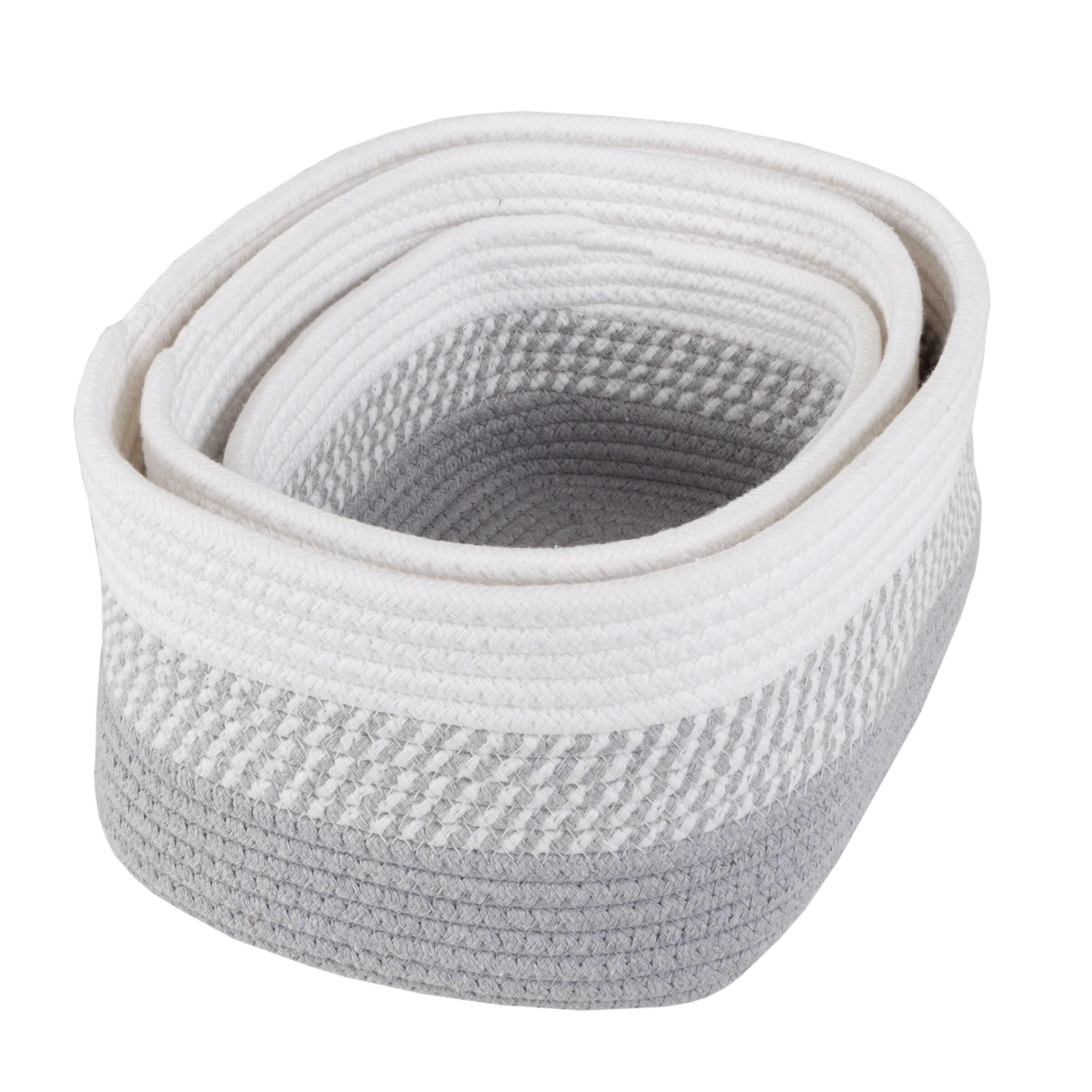 Home-Complete 3pc Storage Basket Set Gray: Cotton Cloth Bins for Shelves, Square Decorative Organizers, Hand Washable