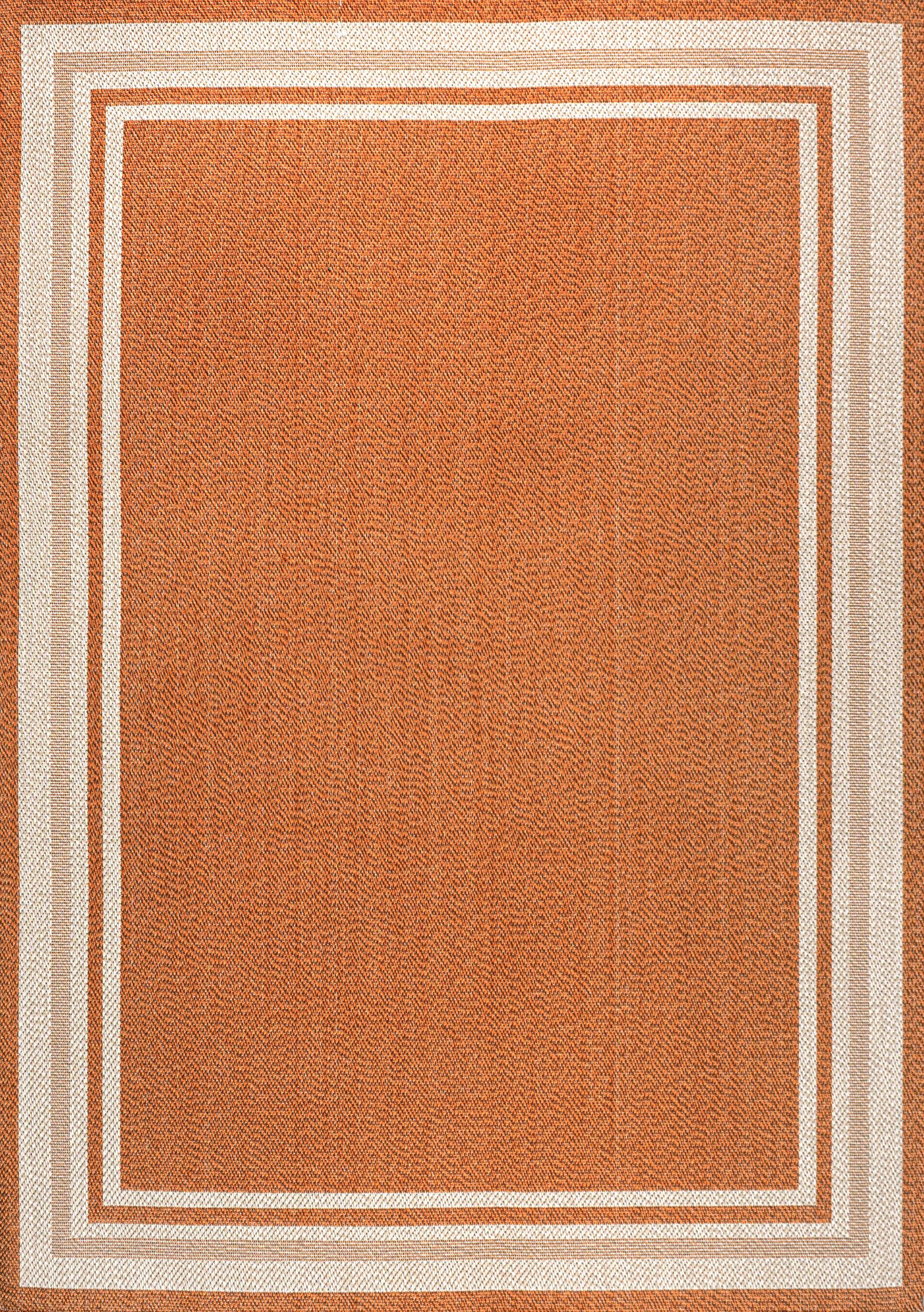 4' x 6' James Modern Border Stripe Indoor/Outdoor Area Rug, Orange/Cream - JONATHAN Y