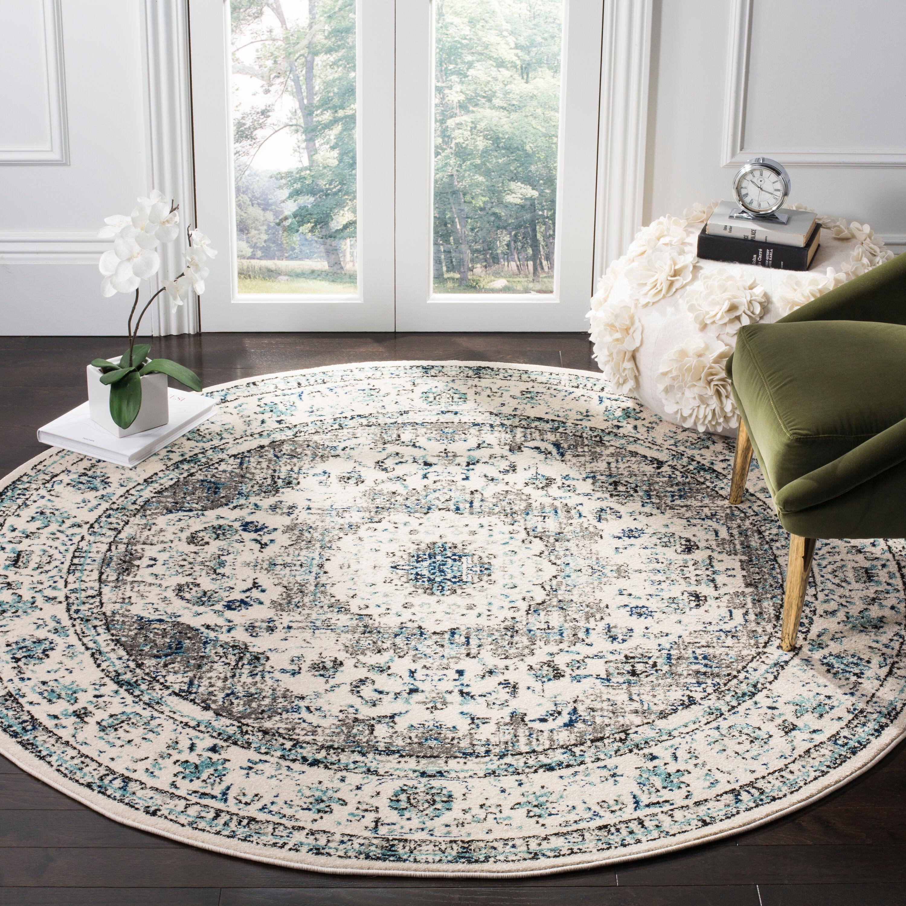 Evoke EVK220 Power Loomed Area Rug - Ivory/Grey - 6'7" Round - Safavieh.