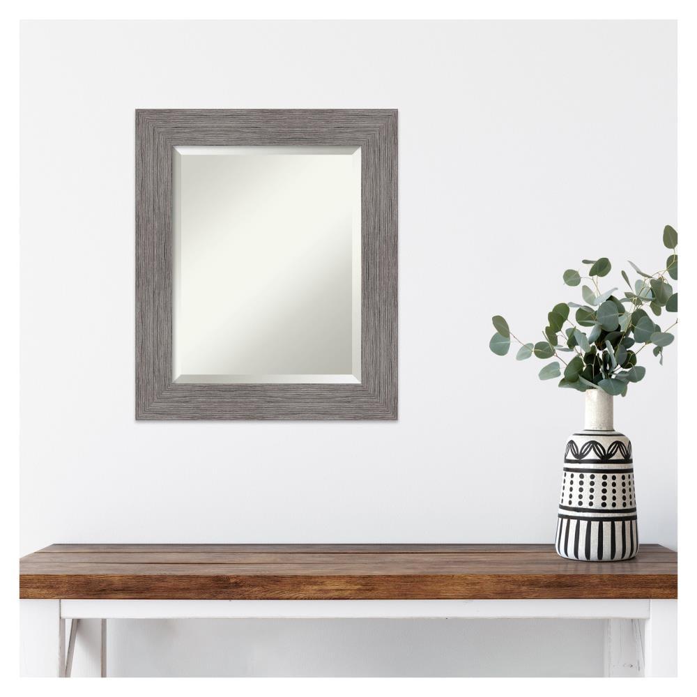 Amanti Art Grey Bathroom Mirror for Over Sink, 26x22 Pinstripe Plank Grey Rectangle Vanity Mirror, Small Country Rustic Frame, Hangs Horizonally and Vertically, Bathroom Wall Decor, Beveled Edge