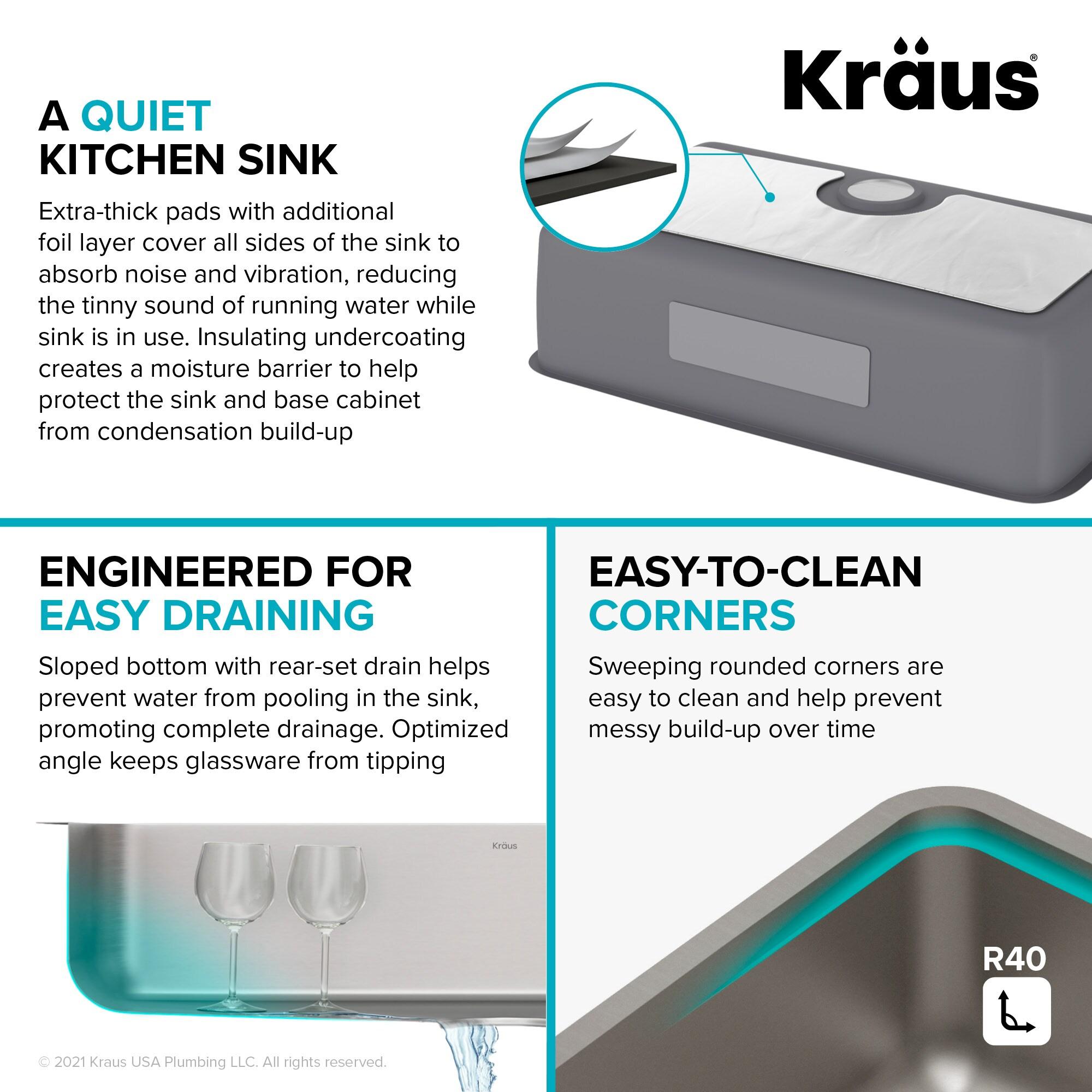 Dex™️ Series KRAUS 33" L Undermount 16 Gauge Stainless Steel Single Bowl Kitchen Sink