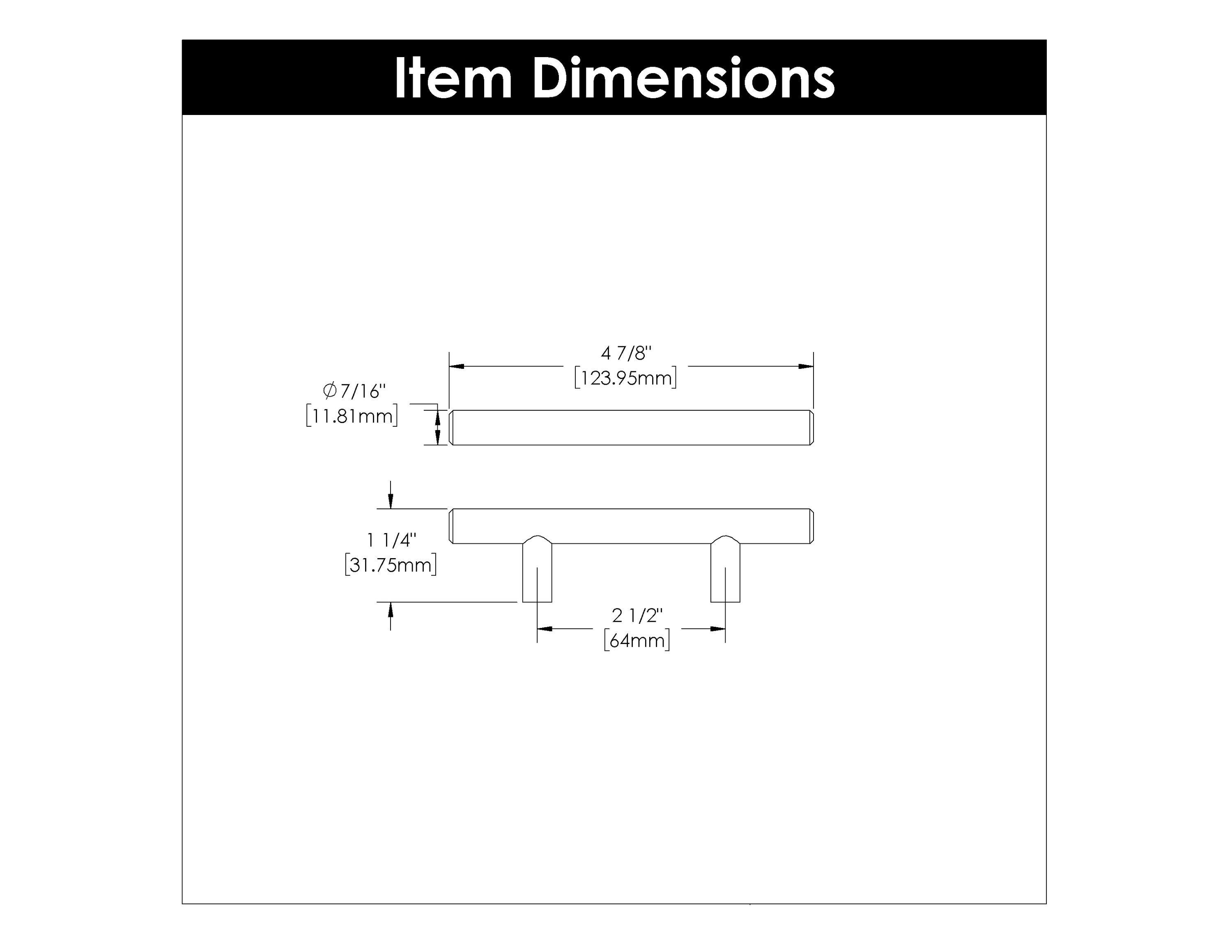 Bar Pull Kitchen Cabinet Handles, Solid Core Drawer Pulls for Cabinet Doors, 2-1/2" (64mm)