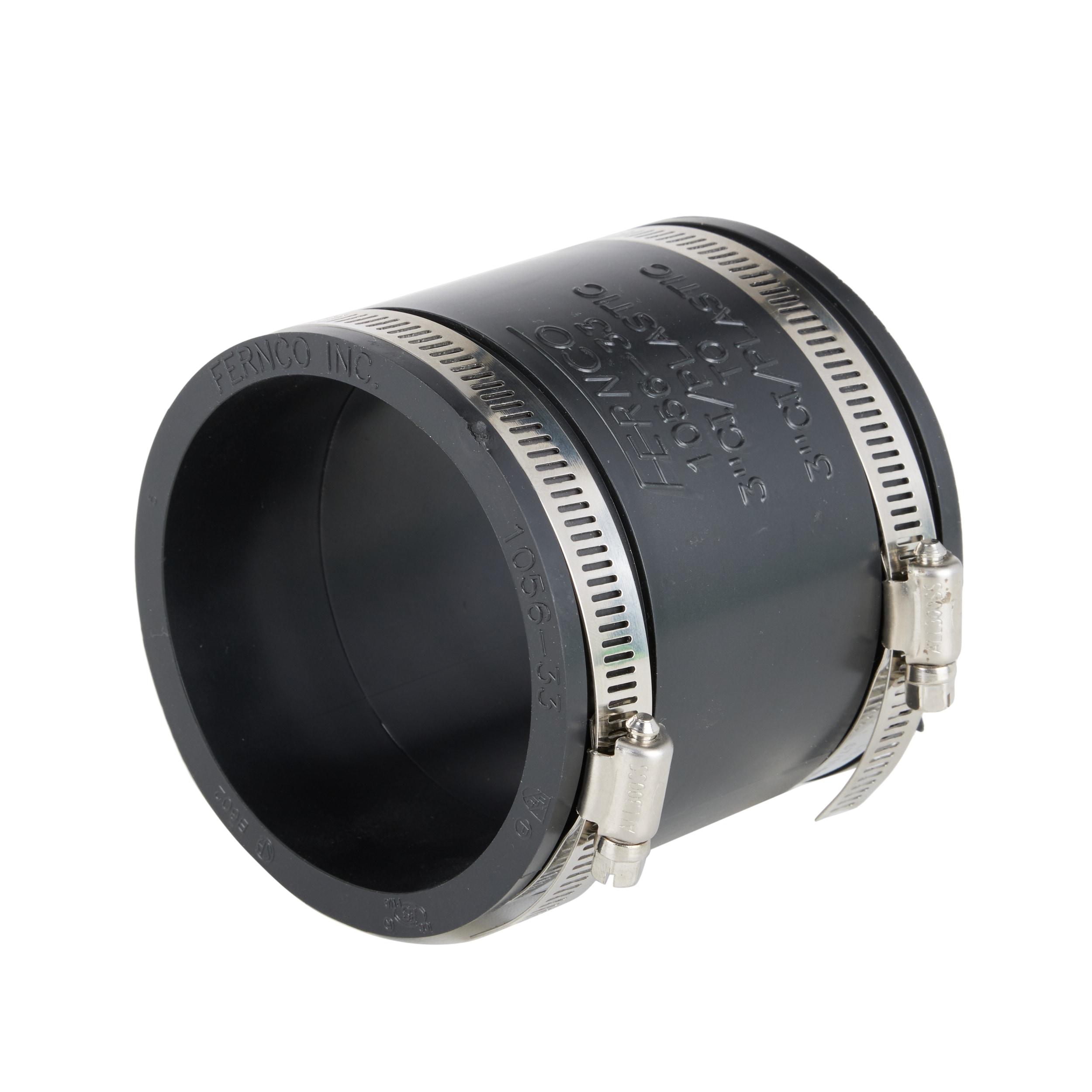 Fernco 3-Inch Black PVC Flexible Coupling with Stainless Steel Clamps