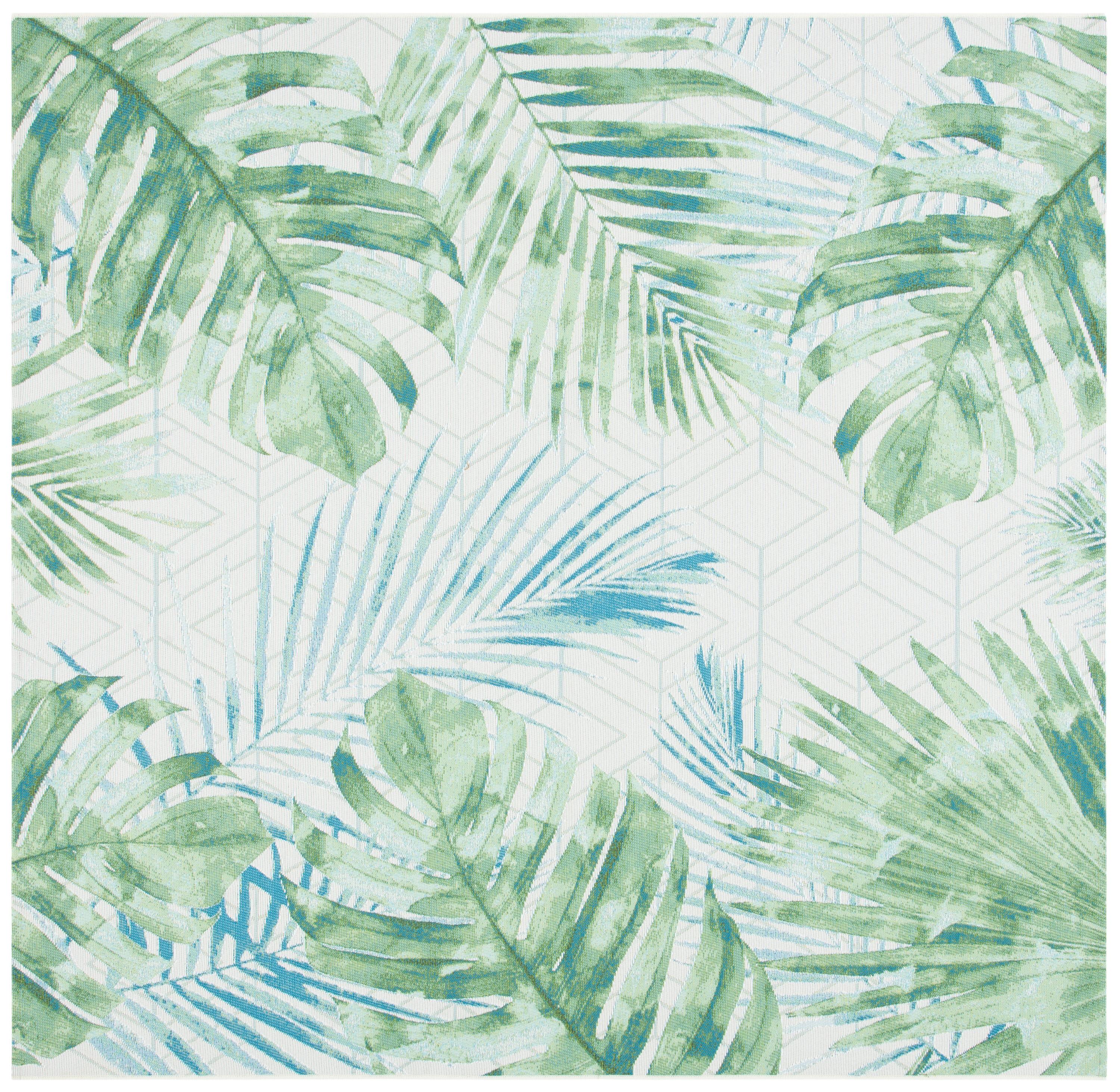 Barbados BAR590 Power Loomed Indoor/Outdoor Area Rug - Green/Teal - 6'6"x6'6" - Safavieh.