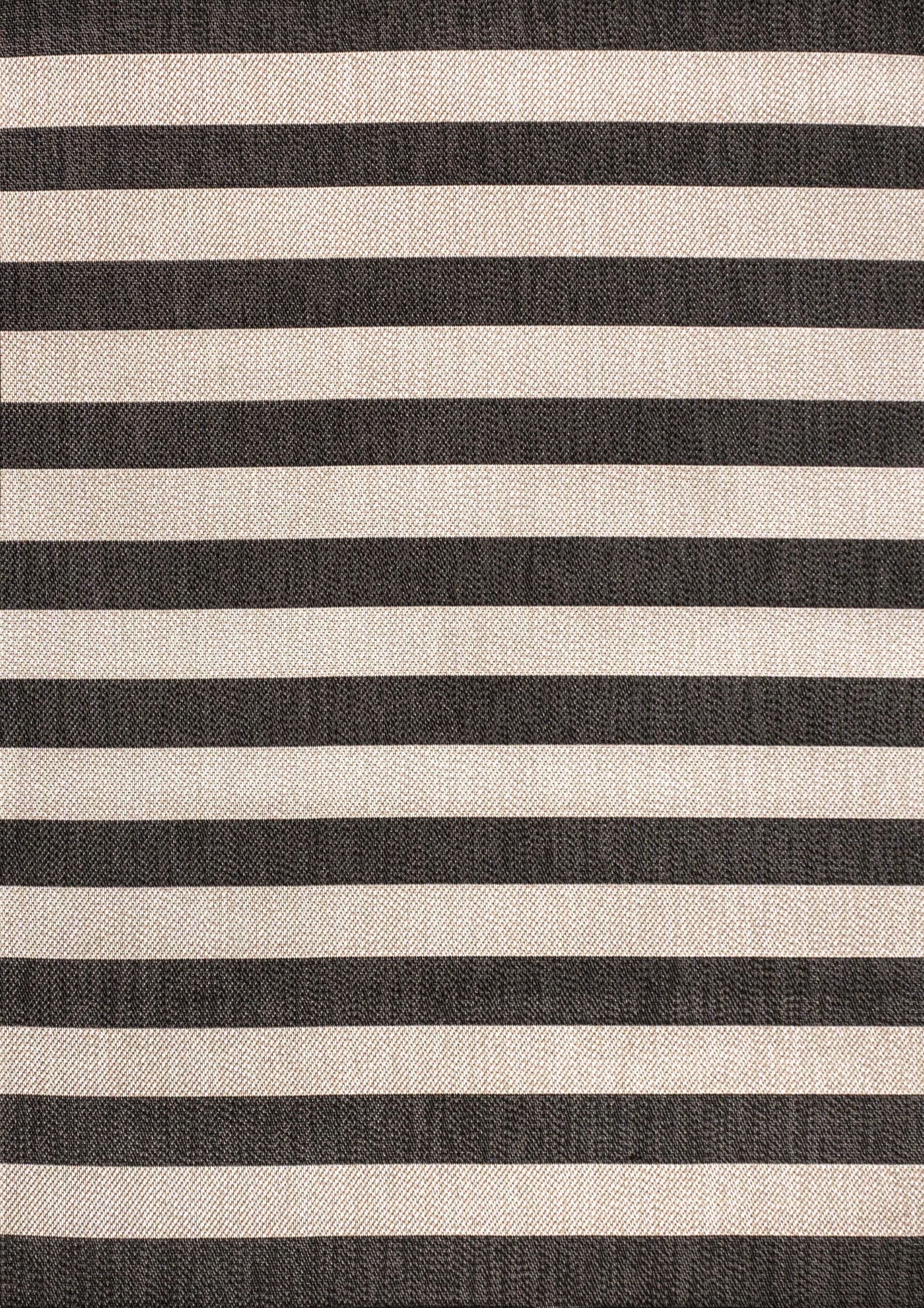 Modern Cottage Black and Beige 4'x6' Synthetic Stripe Area Rug