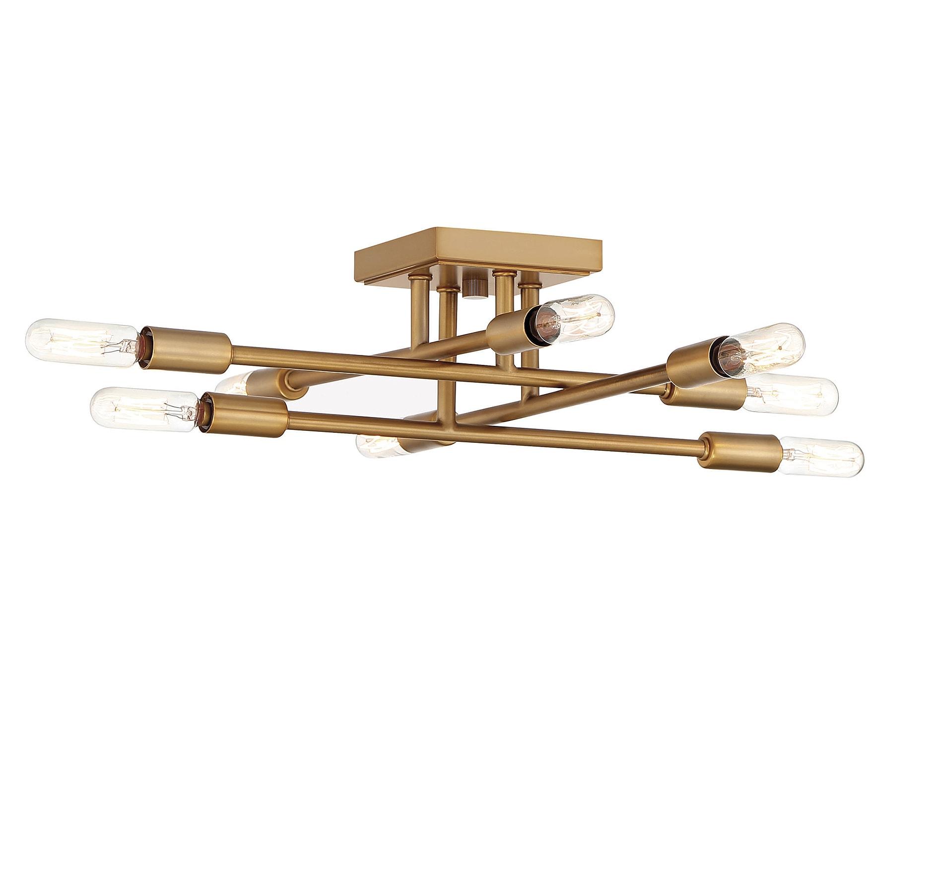 Warm Brass and Glass 8-Light Semi-Flush Mount Ceiling Fixture