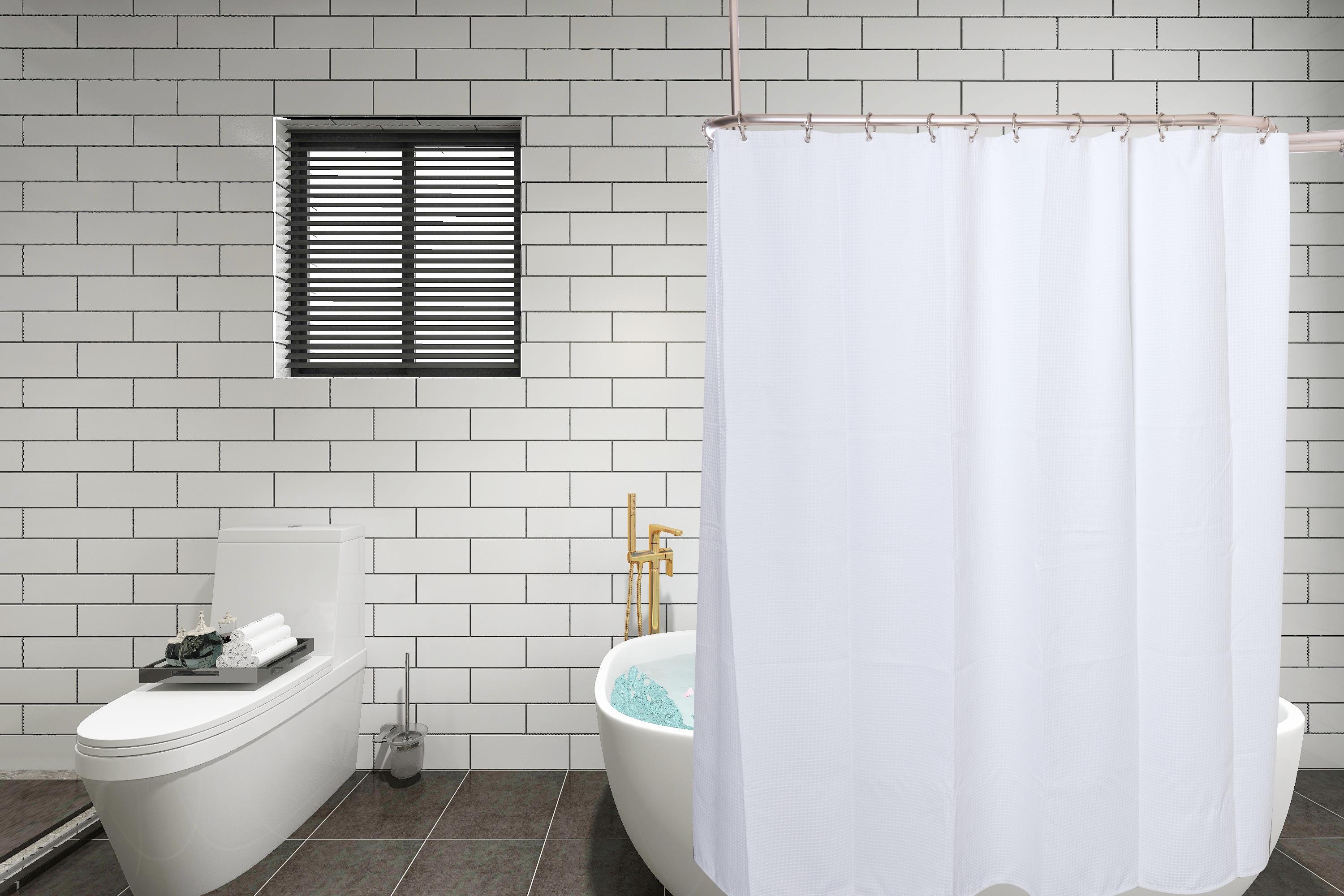 Utopia Alley Rustproof 54" L D-Shaped Fixed Shower Curtain Rod & Hook Set