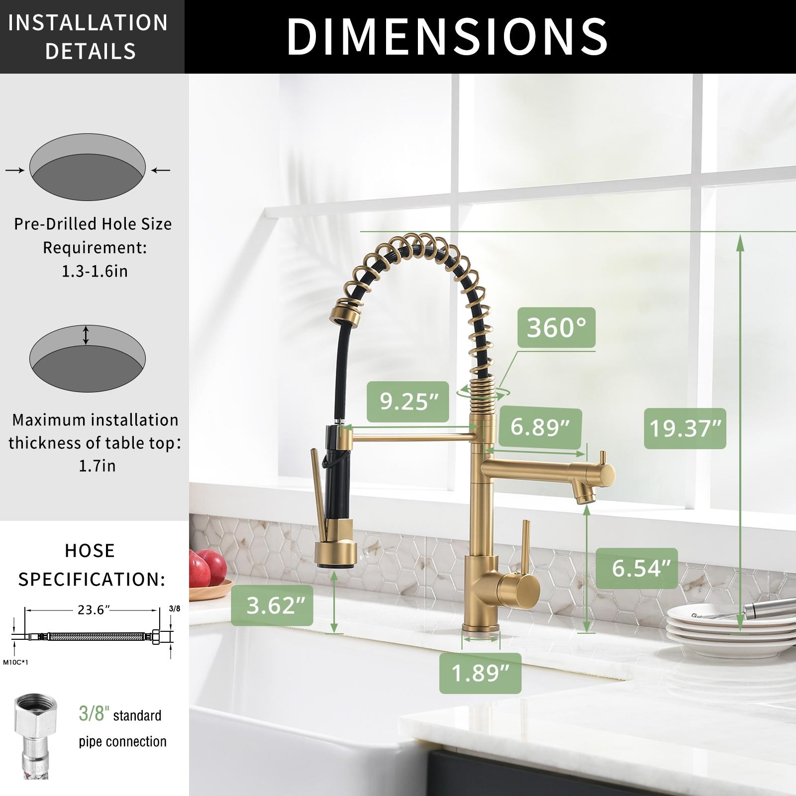 Fapully Single Handle High Arc Brushed Gold Pull Down Kitchen Faucet LED,Single Level Kitchen Sink Faucets with Pull Down Sprayer