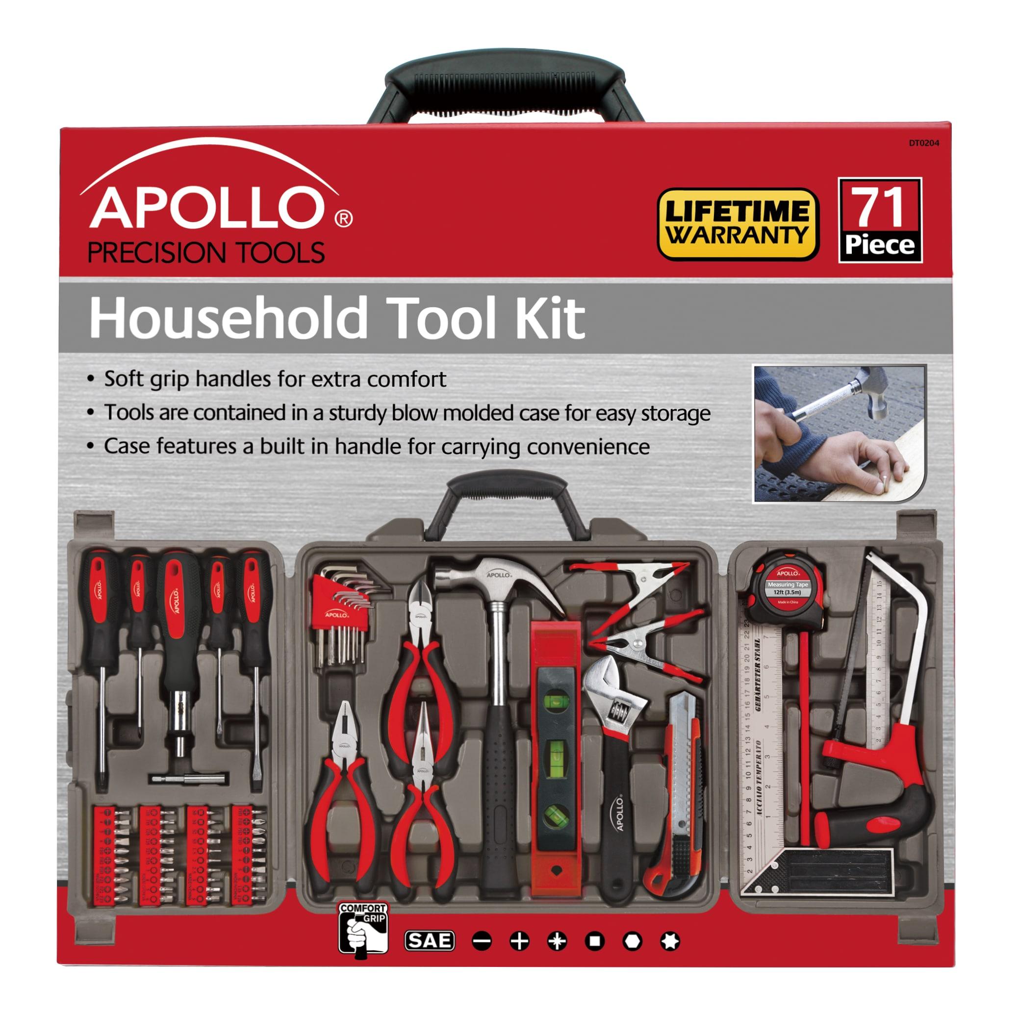 Apollo Tools 71pc DT0204 Household Tool Kit Red: Comfort-Grip, Steel & Rubber, Easy Storage, Lifetime Warranty