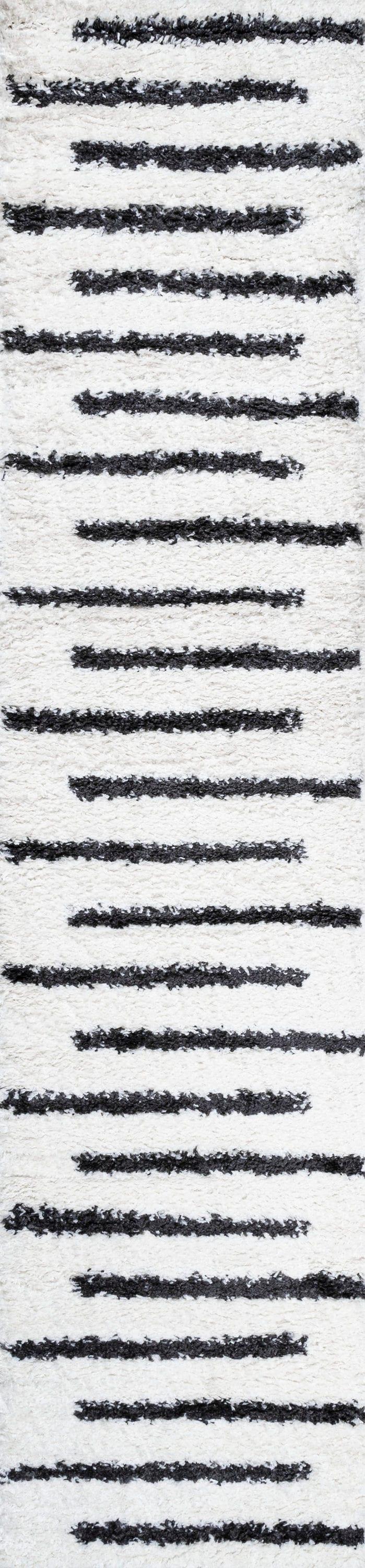 2'x10' Alaro Berber Stripe Shag Runner Rug, White - JONATHAN Y