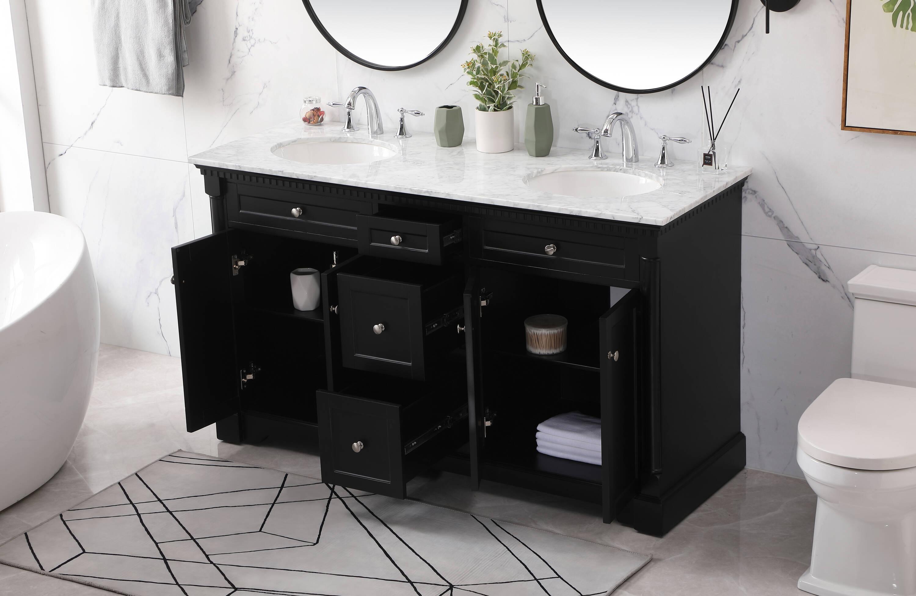 Elegant Decor Clarence 60" Solid Wood Metal Double Bathroom Vanity Set in Black