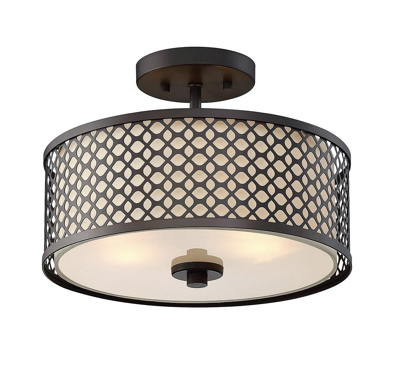 Elegant 13" Oil Rubbed Bronze Drum Ceiling Light with Cream Fabric Shade