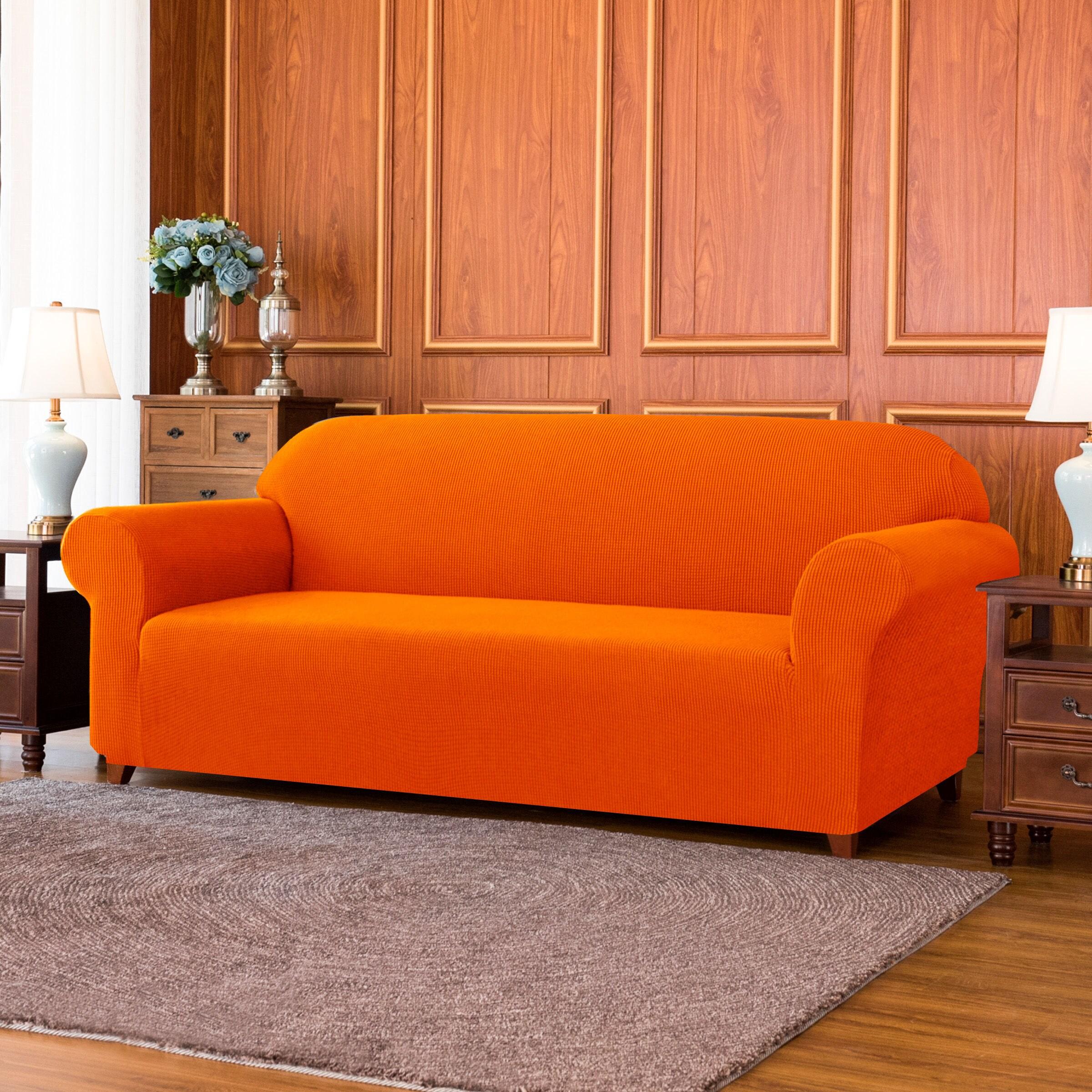 Subrtex Stretch 1-Piece Textured Grid Slipcover Sofa Cover, Orange