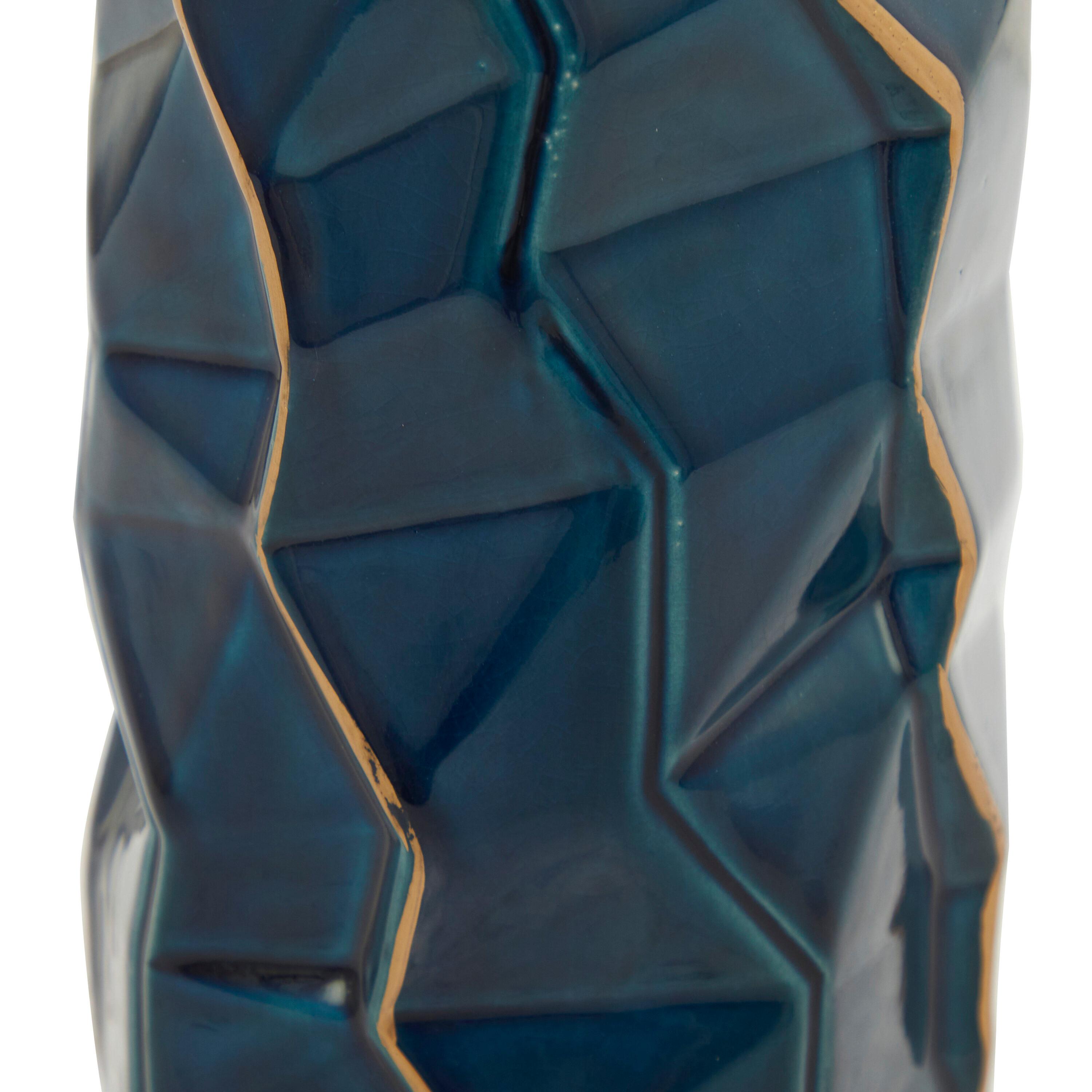 DecMode Blue Ceramic Modern and Coastal Vase 5"W x 15"H, featuring Minimalist Design with clean Lines and Angular Structures